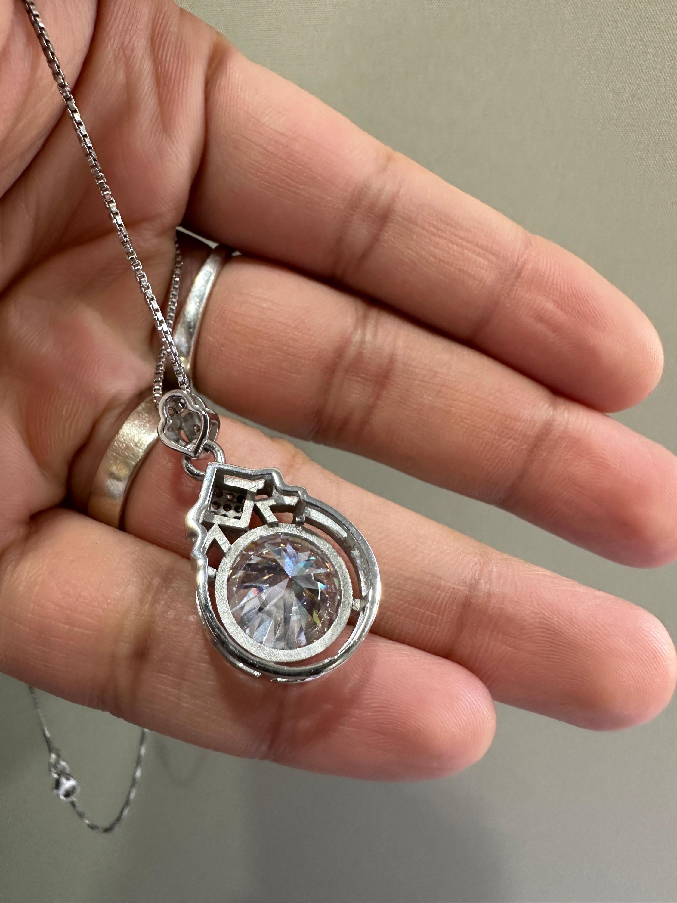 Statement Moissanite Pendant Necklace | 925 Sterling Silver, 10 CT Diamond Look Jewelry for gift