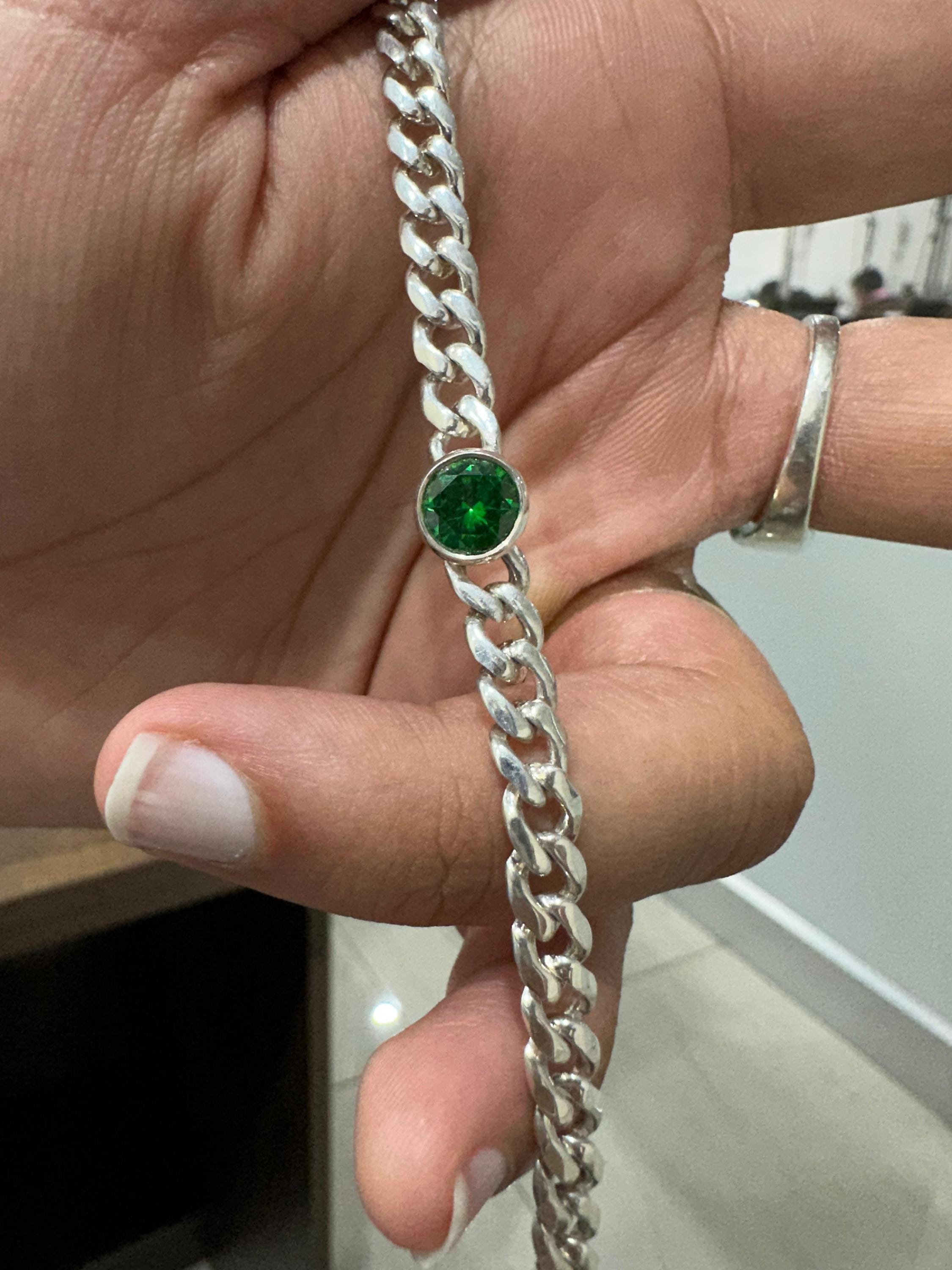 Emerald Cuban Chain Bracelet | 925 Sterling Silver, Unisex Jewelry