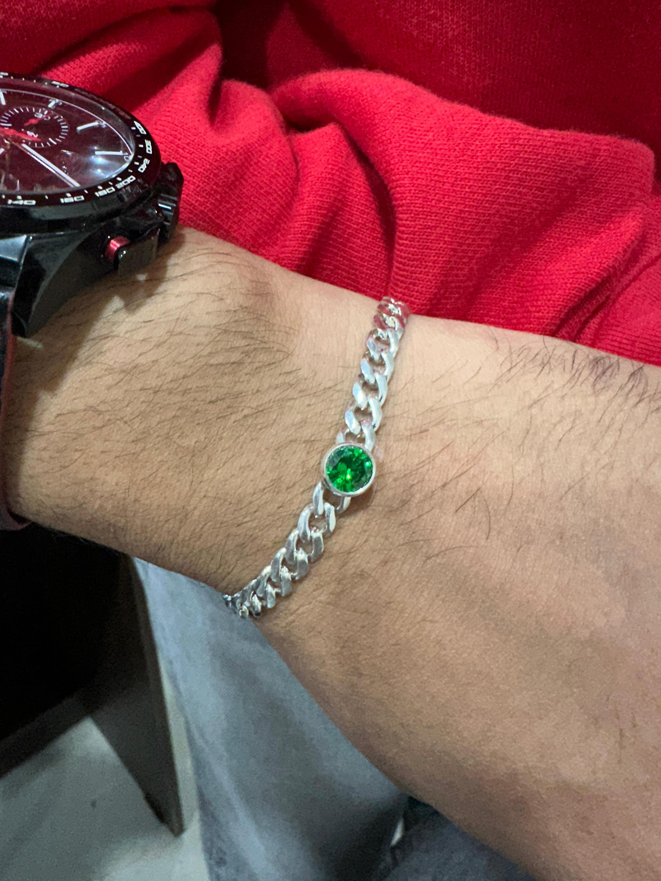Emerald Cuban Chain Bracelet | 925 Sterling Silver, Unisex Jewelry
