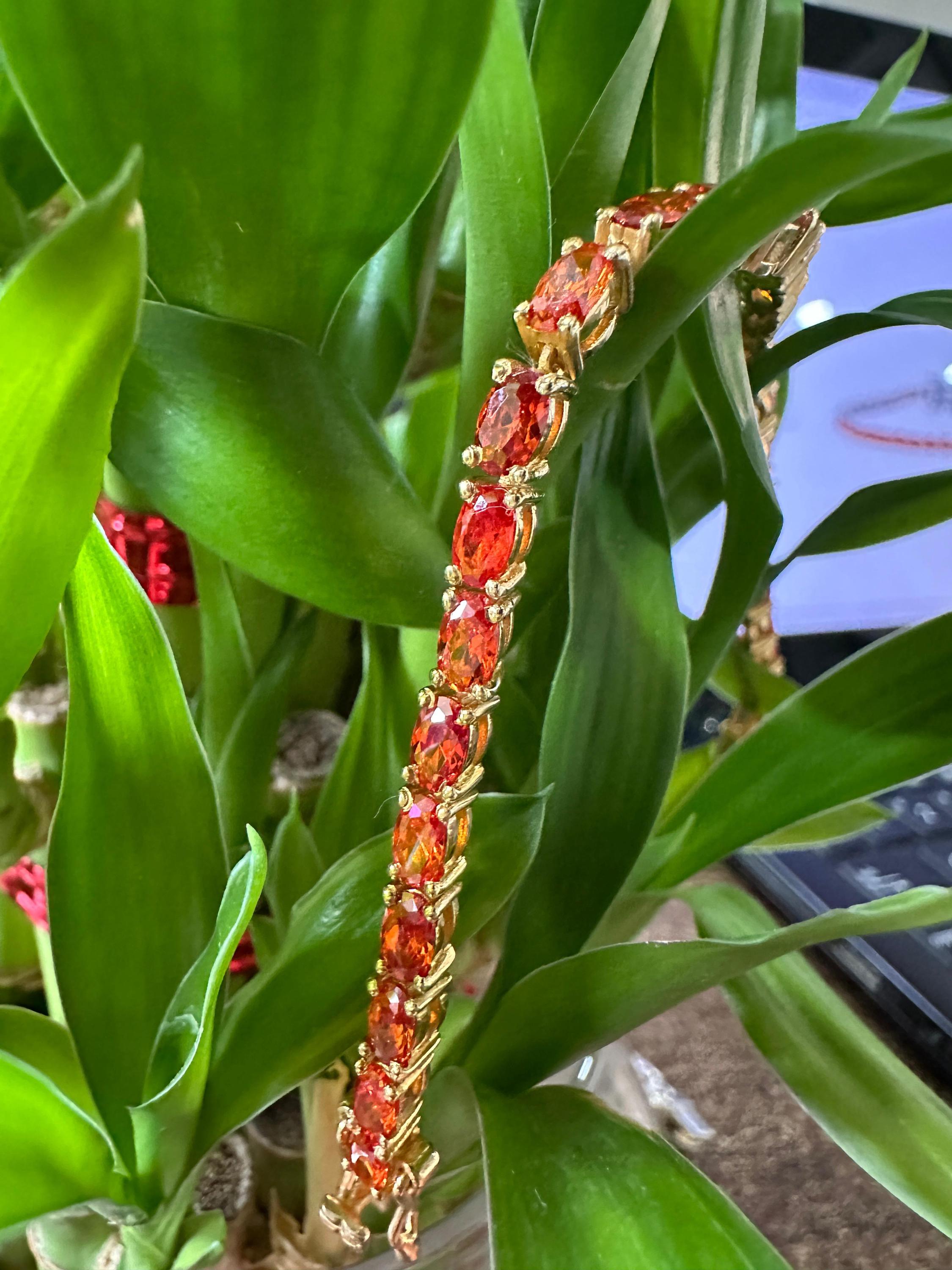 Mexican Fire Opal Tennis Bracelet, 14K Gold Vermeil, Rare Gemstone Jewelry