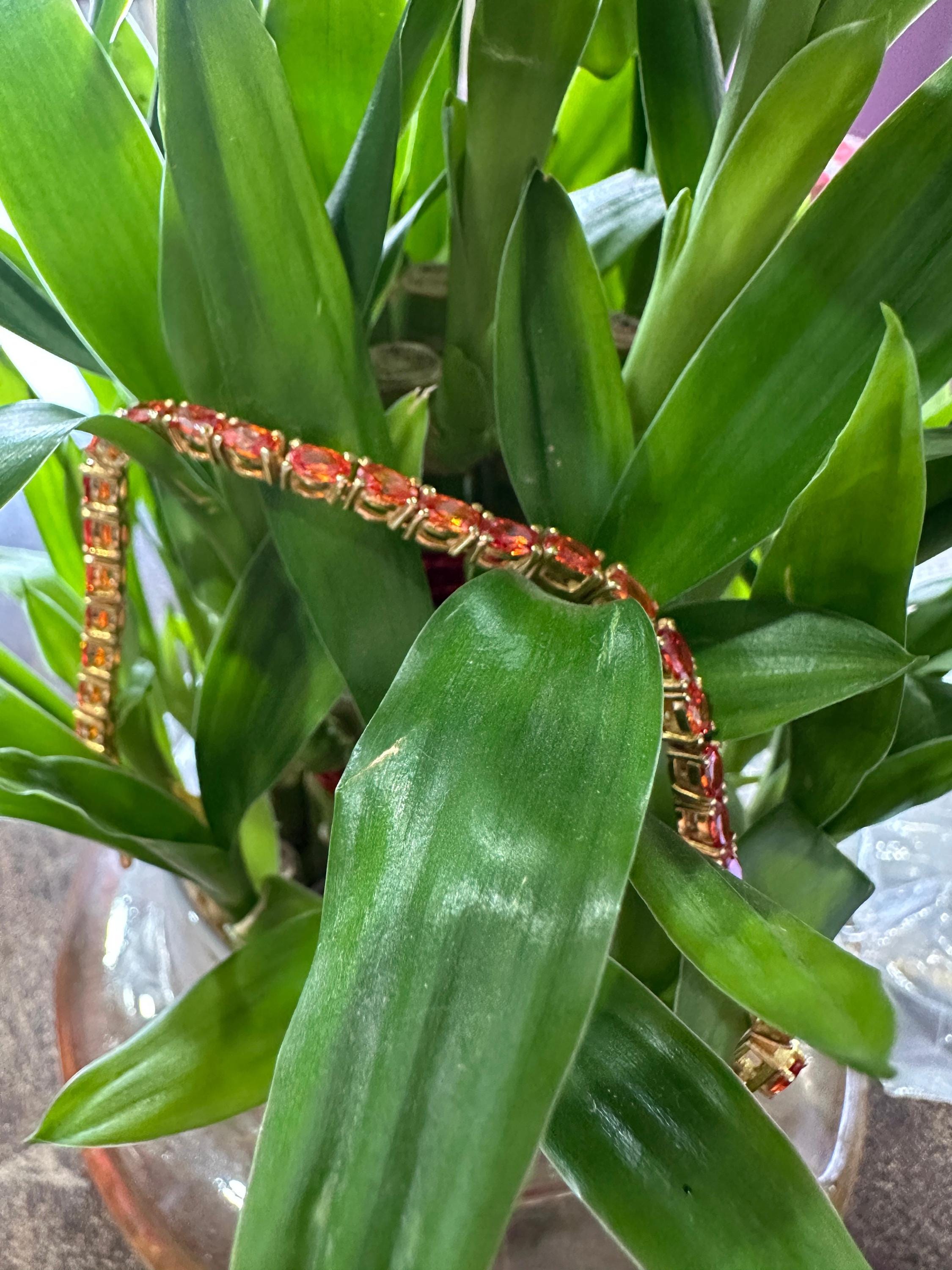 Mexican Fire Opal Tennis Bracelet, 14K Gold Vermeil, Rare Gemstone Jewelry