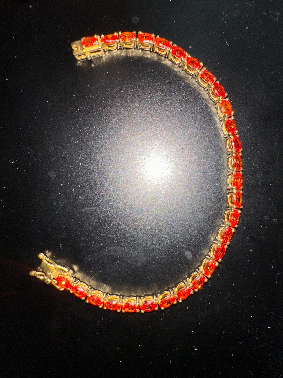 Mexican Fire Opal Tennis Bracelet, 14K Gold Vermeil, Rare Gemstone Jewelry