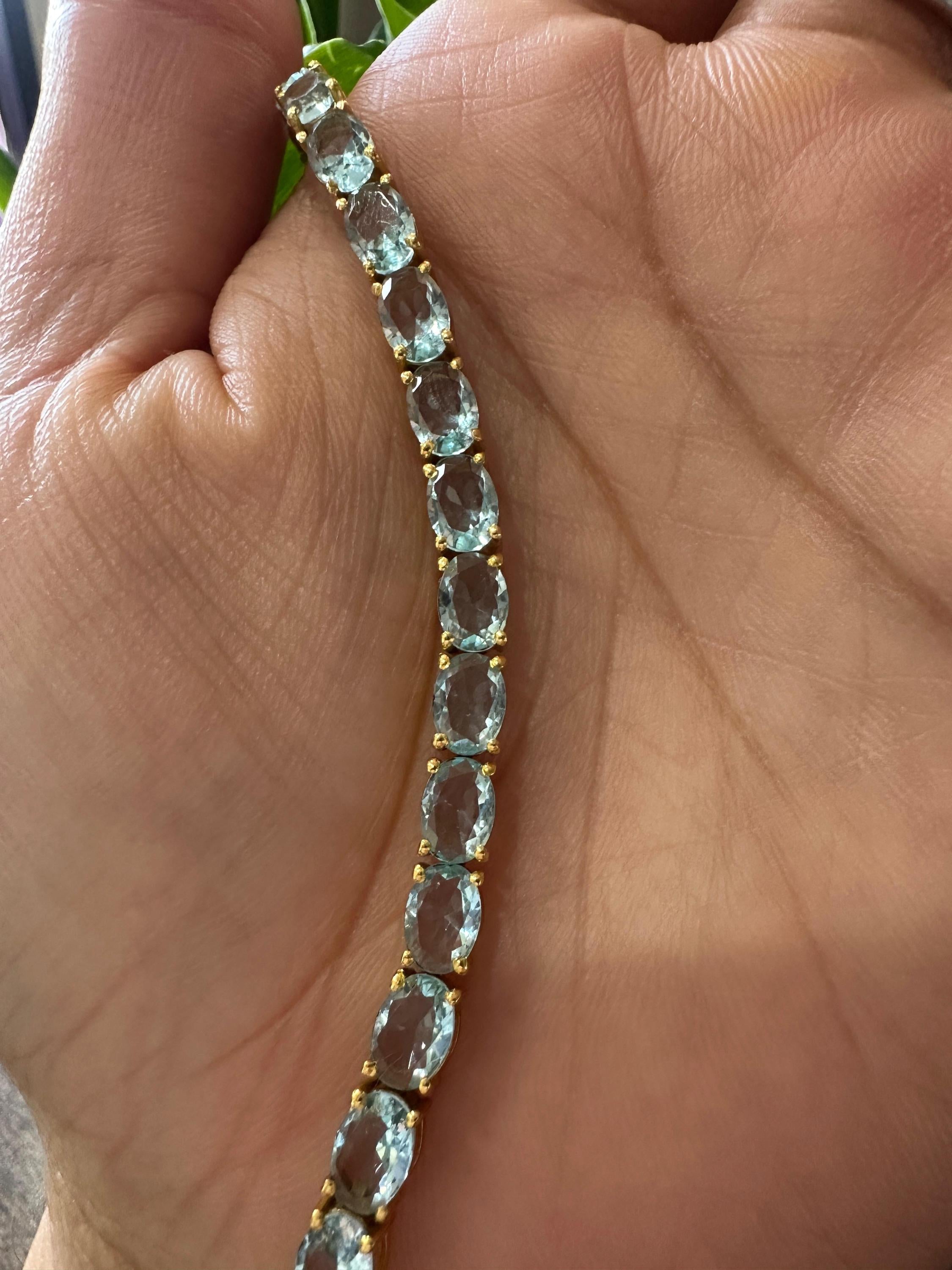 Natural Aquamarine Tennis Bracelet for gift | 14k Yellow gold vermeil plated, March Birthstone jewelry