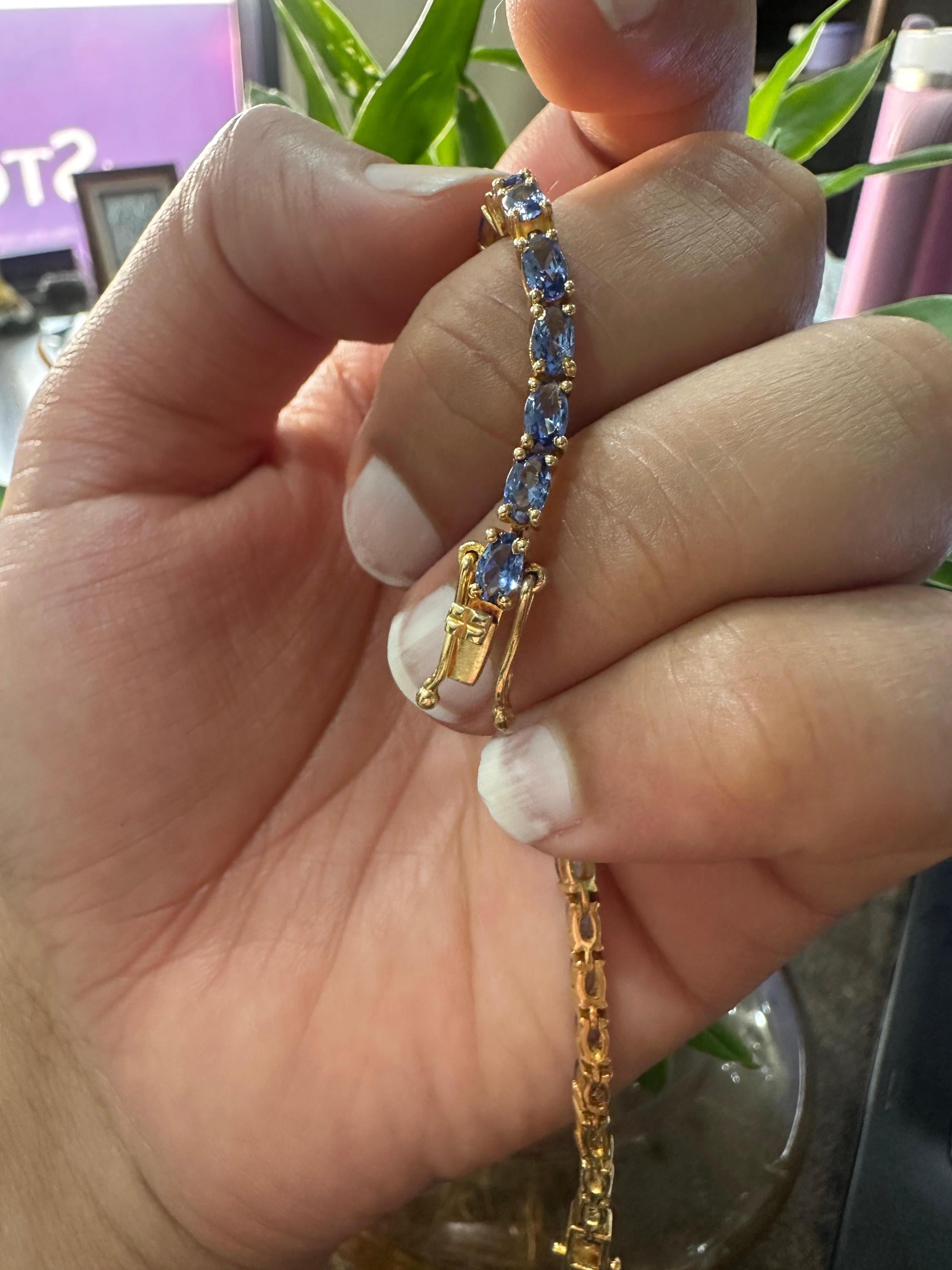 Natural Tanzanite Oval Cut Tennis Bracelet, Gold Vermeil 925 Sterling Silver Dainty Elegant Jewelry