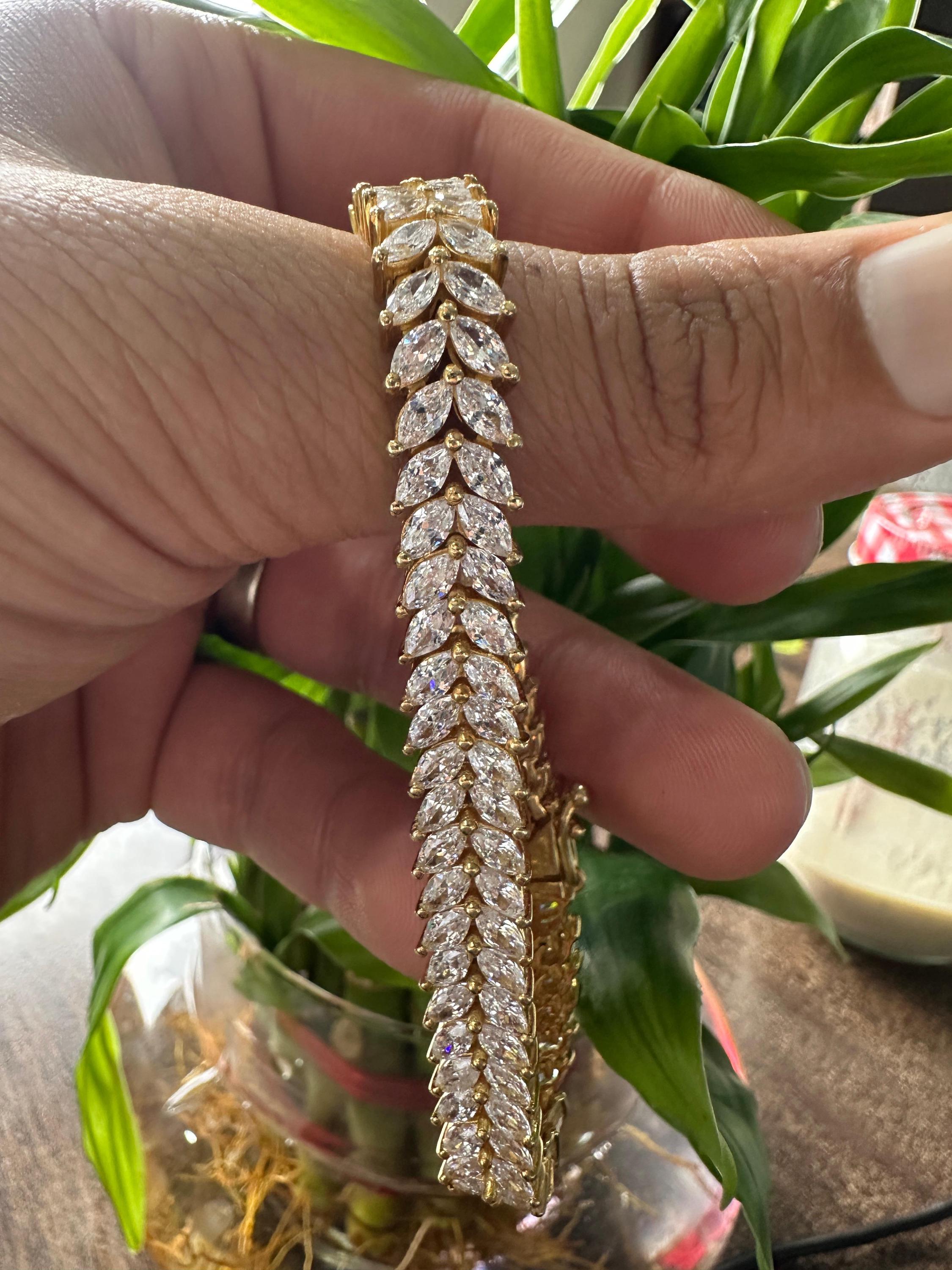 Marquise Moissanite Tennis Bracelet | 14K Gold Vermeil Double Line Cocktail Bracelet