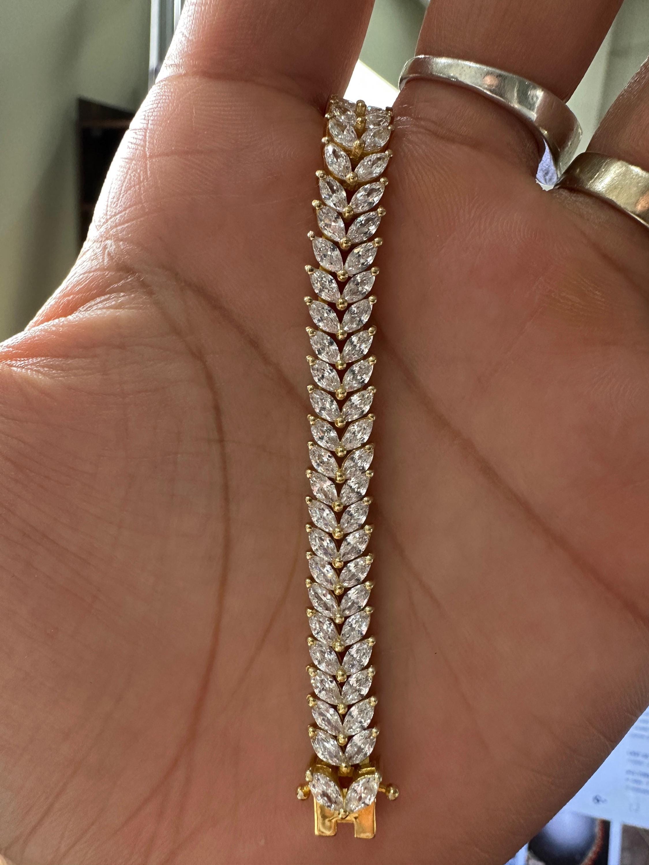 Marquise Moissanite Tennis Bracelet | 14K Gold Vermeil Double Line Cocktail Bracelet