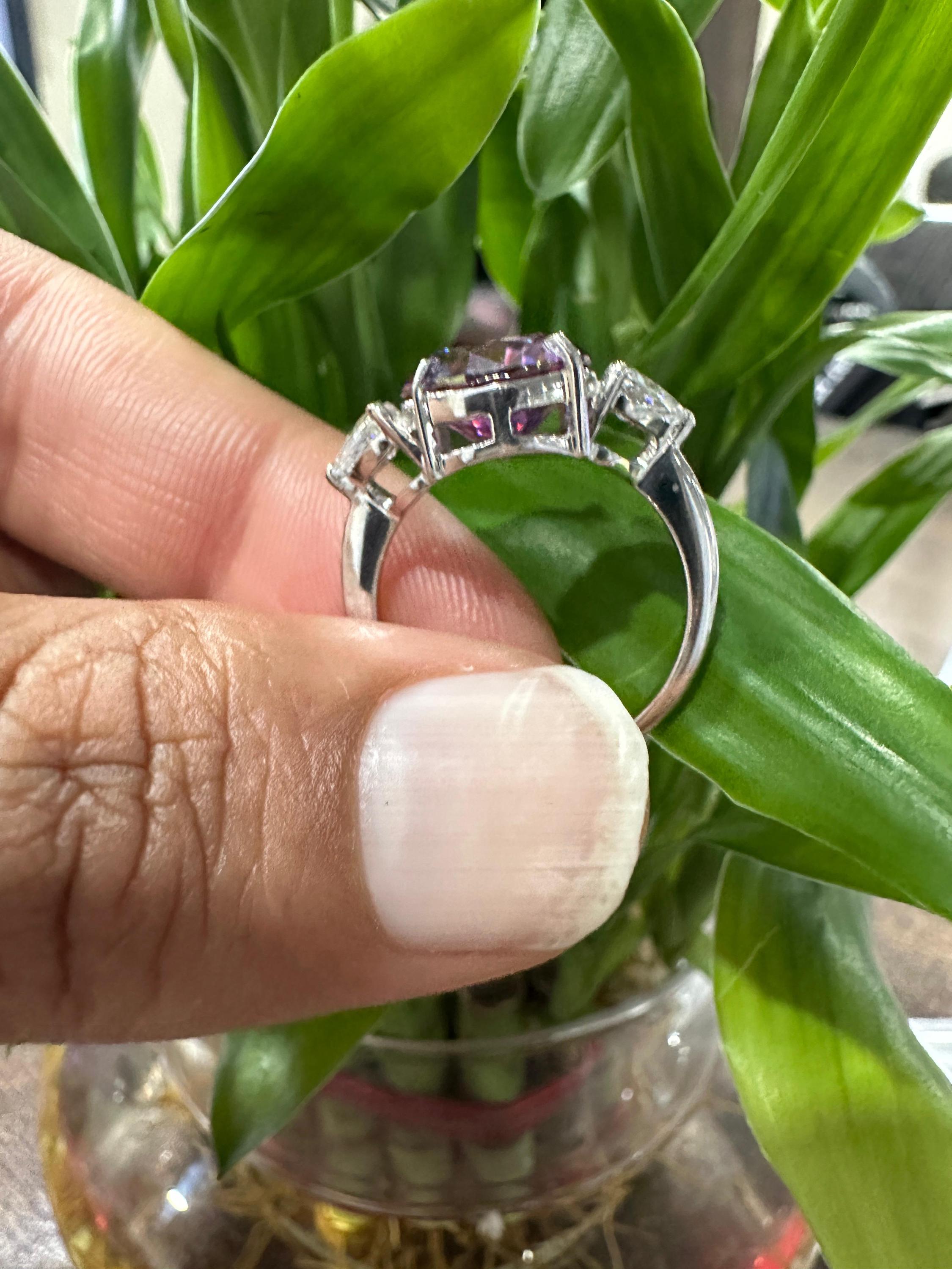 5 Ct Purple Moissanite Engagement Ring for her, 14k White Gold Statement Anniversary Ring