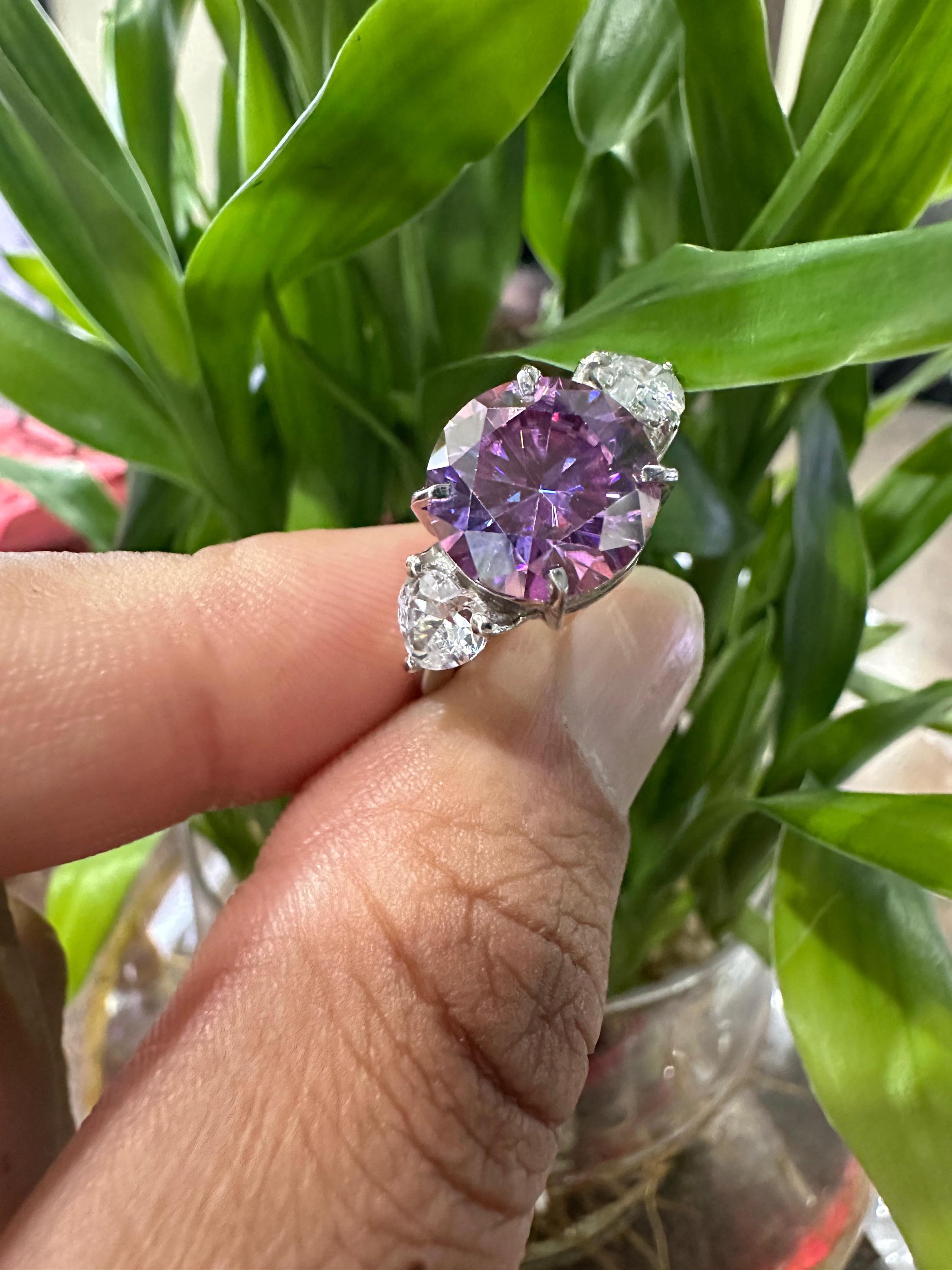 5 Ct Purple Moissanite Engagement Ring for her, 14k White Gold Statement Anniversary Ring