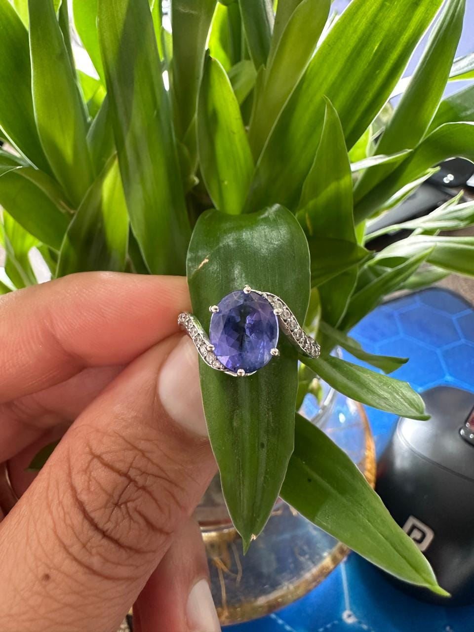 3 CT Natural Oval Tanzanite Engagement Ring, 14K White Gold, December Birthstone, Twisted Band