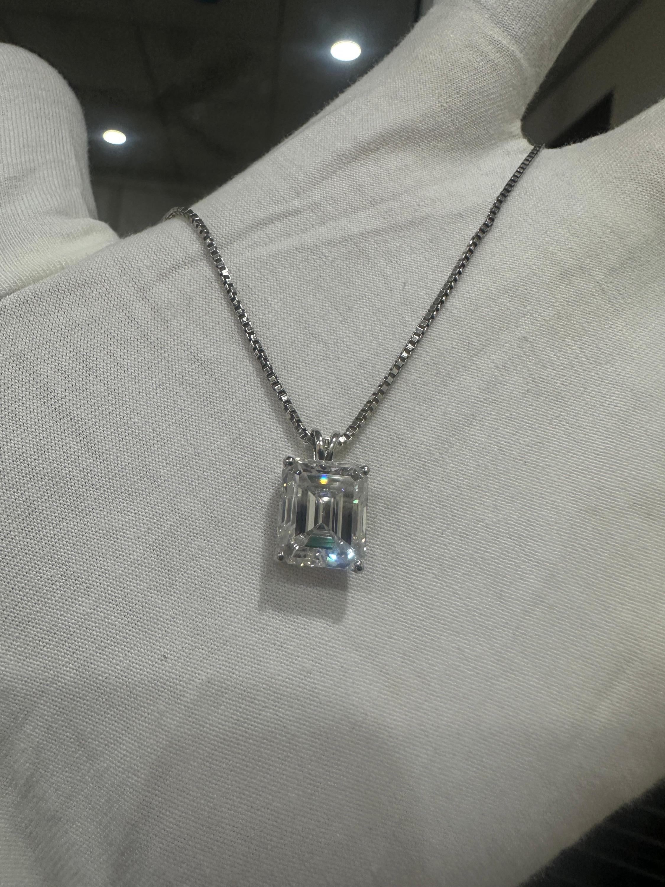 Men's Emerald Shape Moissanite Pendant | 925 Sterling Silver Solitaire Necklace, Men's Jewelry