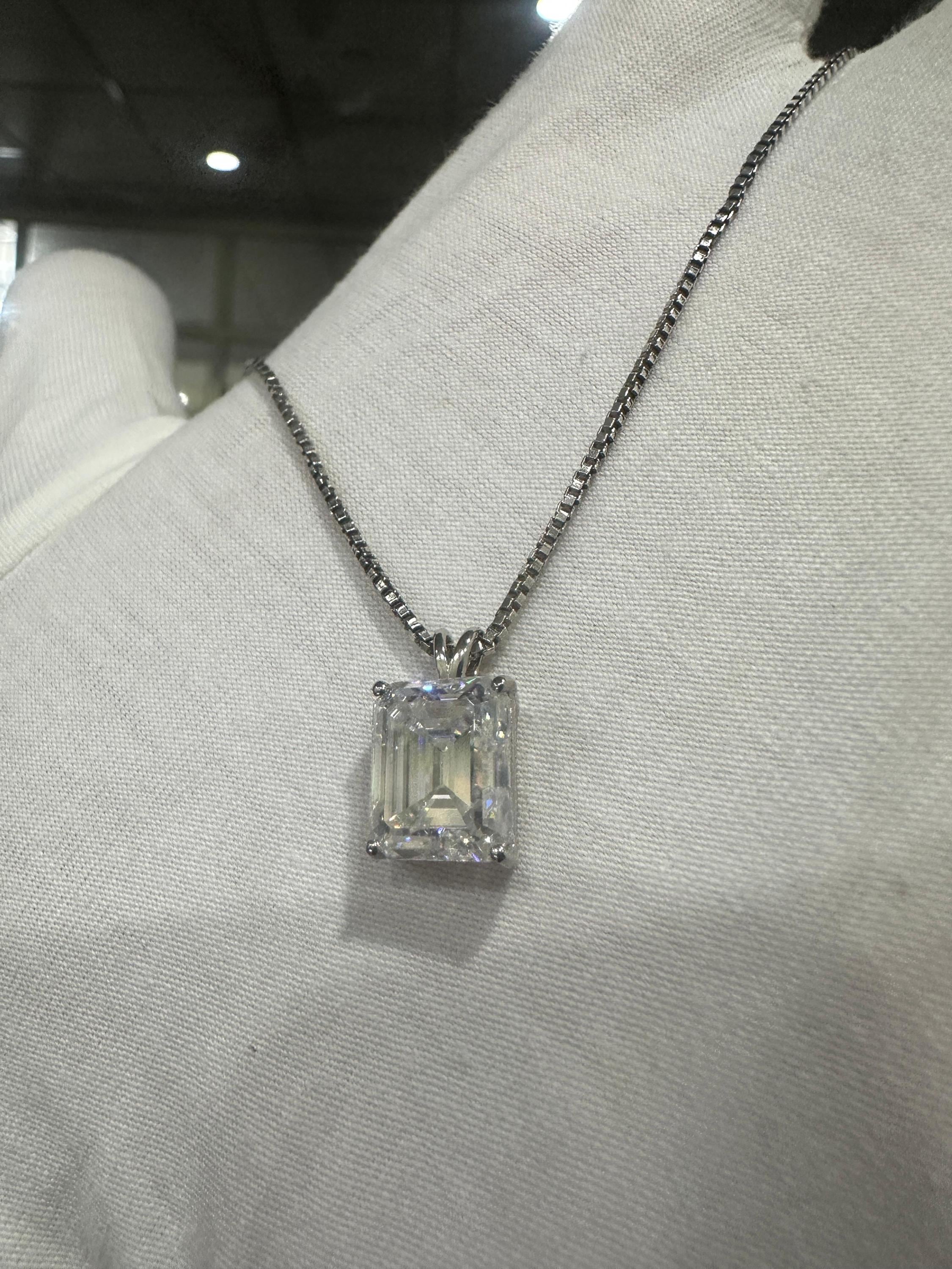 Men's Emerald Shape Moissanite Pendant | 925 Sterling Silver Solitaire Necklace, Men's Jewelry