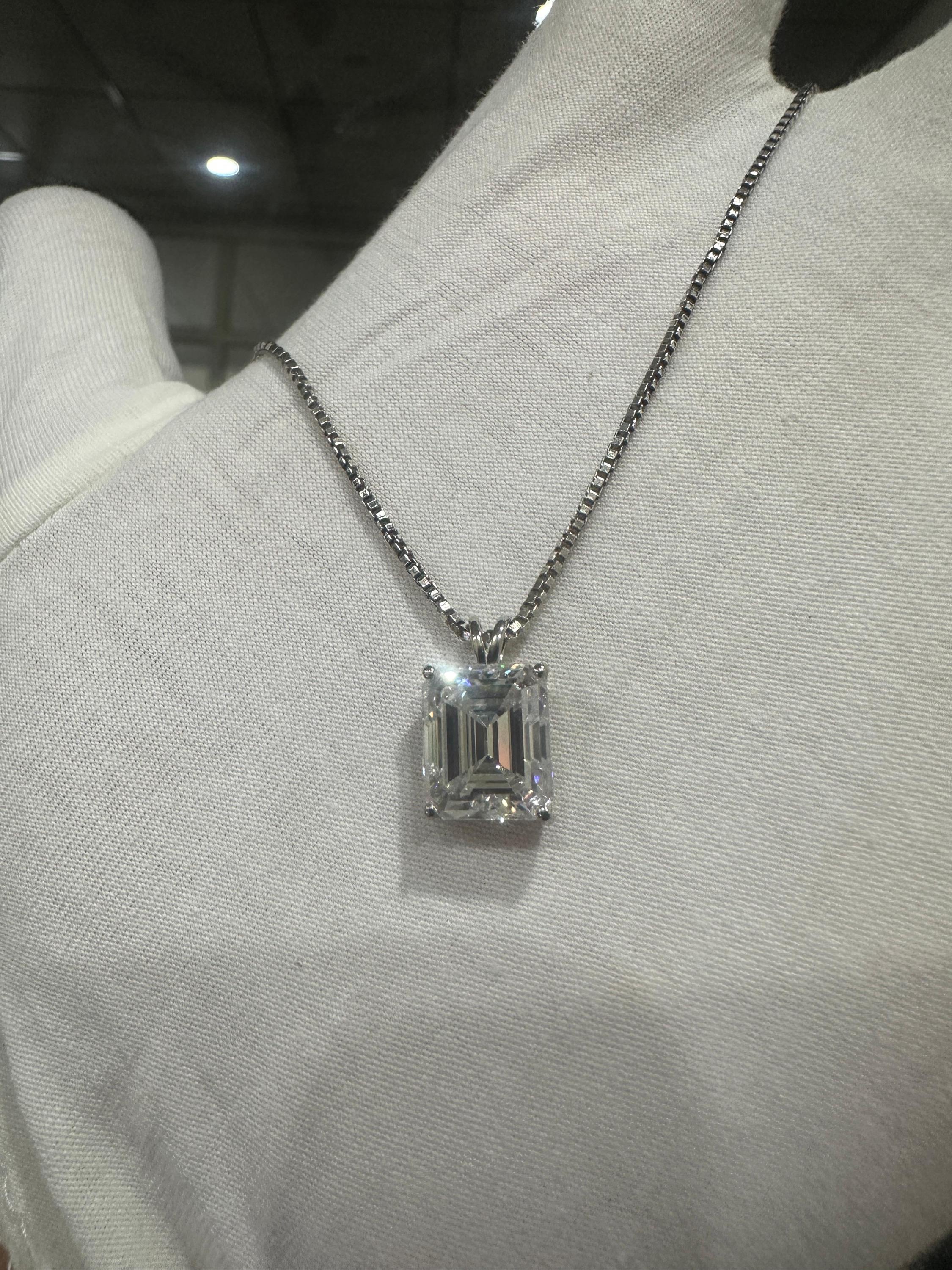 Men's Emerald Shape Moissanite Pendant | 925 Sterling Silver Solitaire Necklace, Men's Jewelry