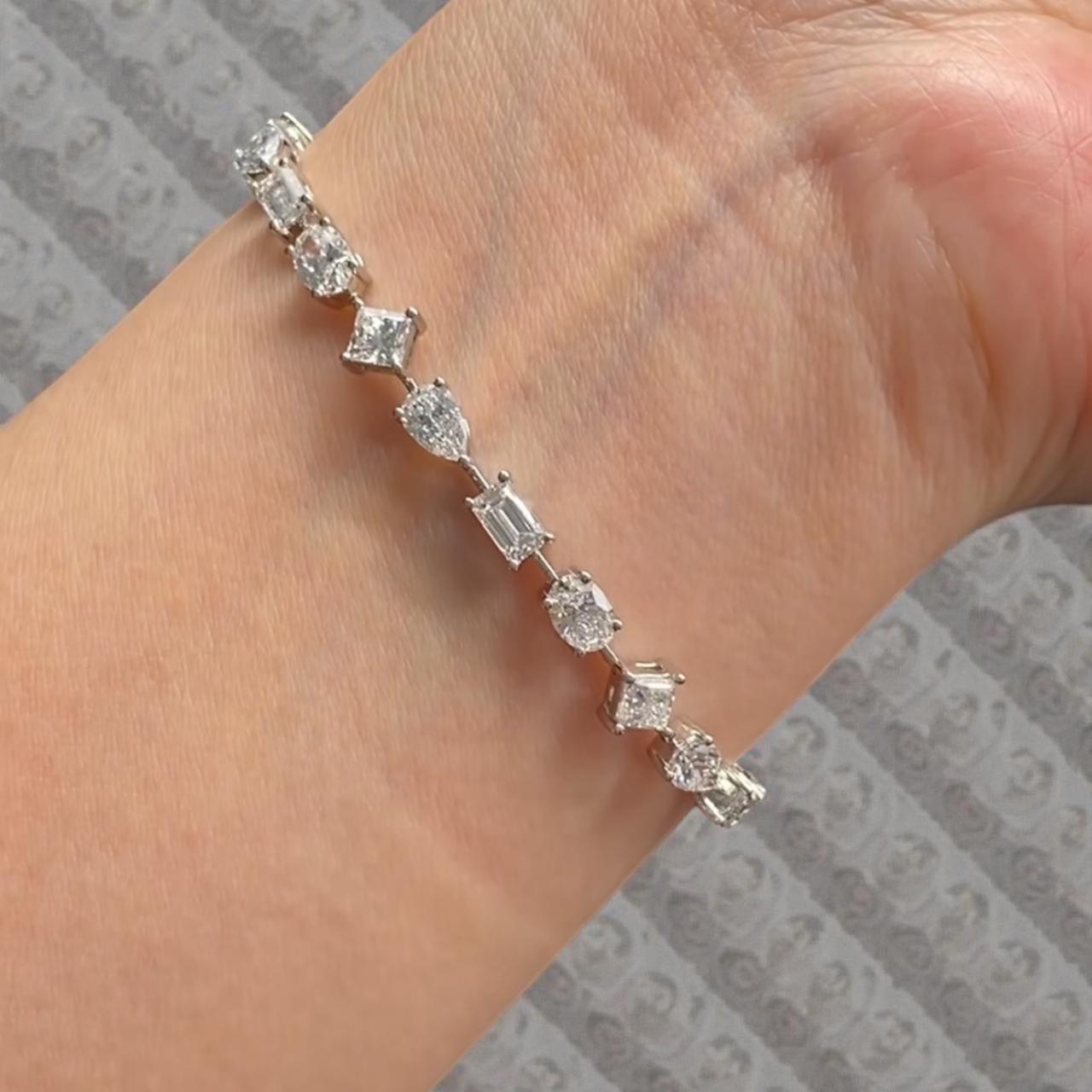 Luxury Moissanite Tennis Bracelet | Multi Shape Stones, 14k White Gold Jewelry for Gift