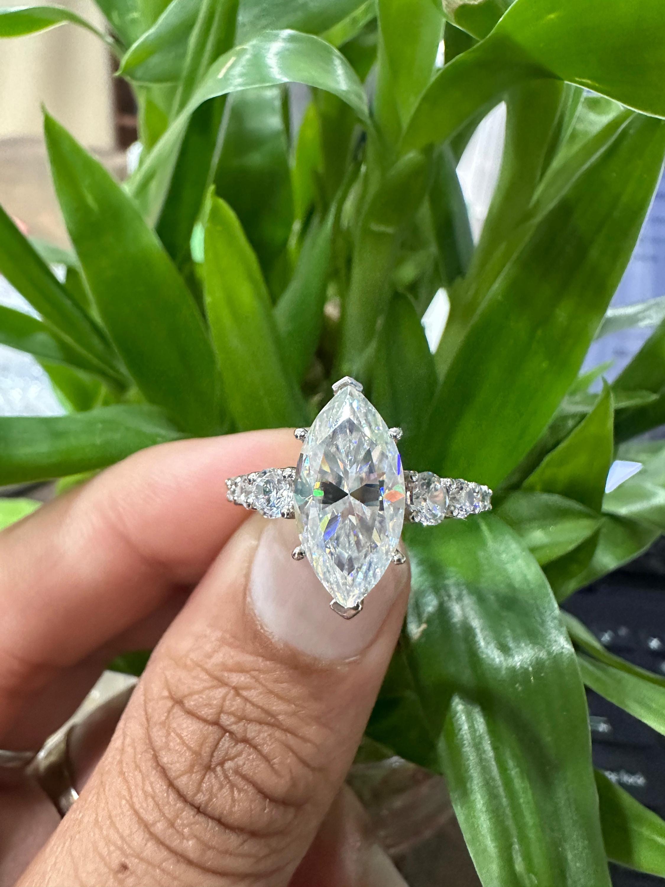 6 CT Marquise Moissanite Engagement Ring, 925 Sterling Silver Statement Ring, Elegant Gift Her