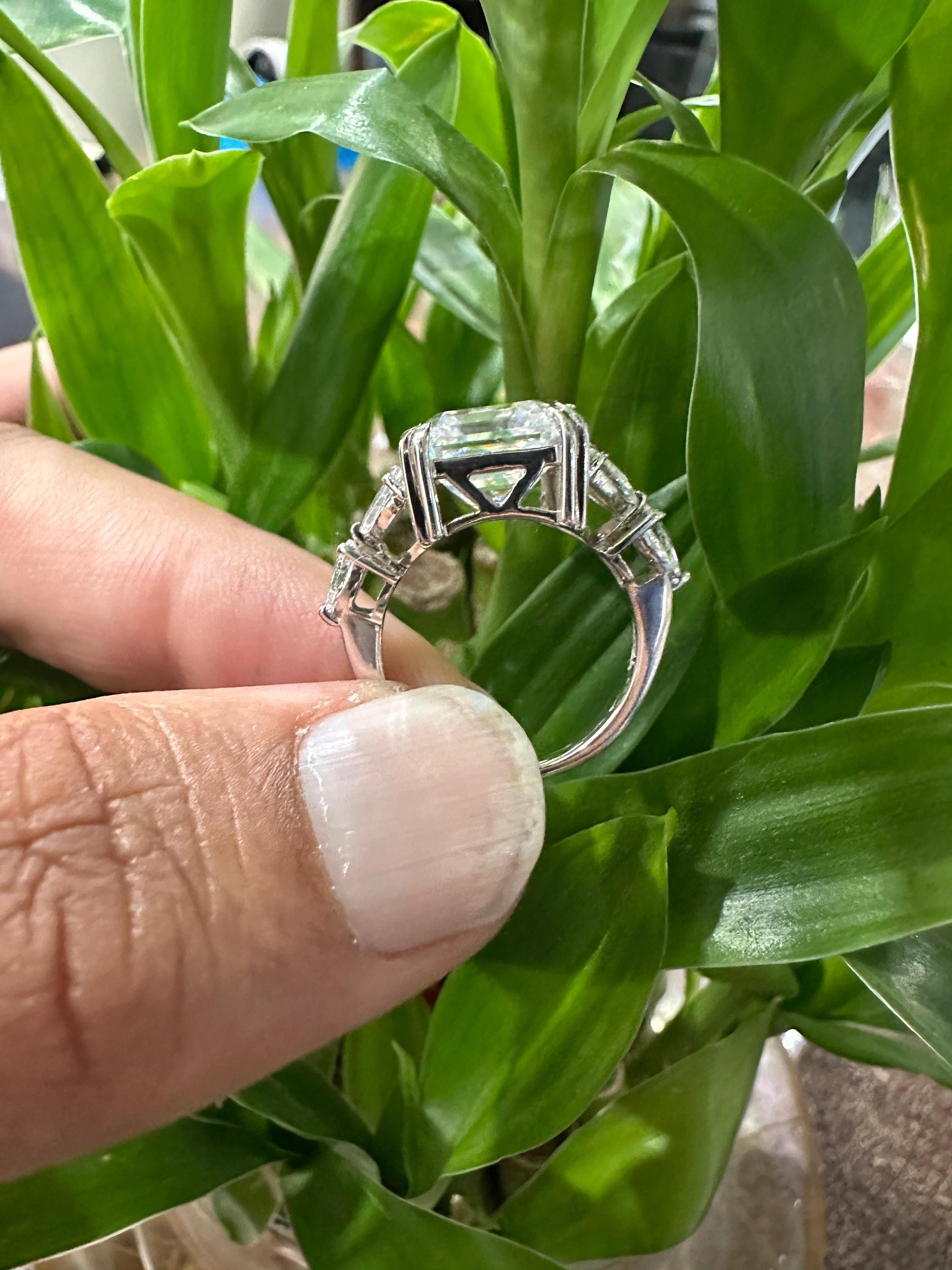 Asscher Cut Moissanite Engagement Ring | 6 Ct Sterling Silver Wedding Band
