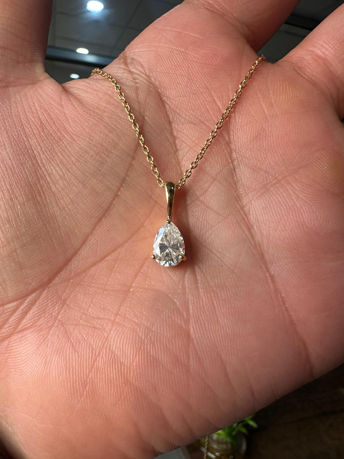 Personalized Initial Pendant | 14k Gold Moissanite Diamond Necklace | Customized Gift | Teardrop Pendant