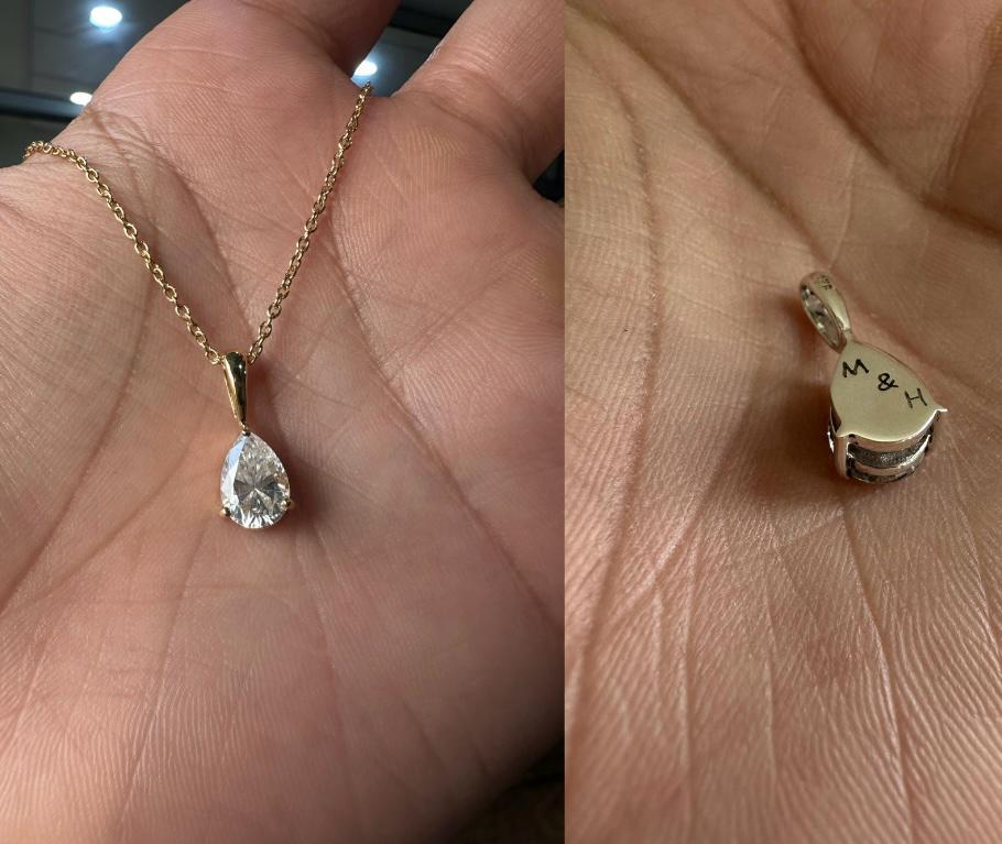 Personalized Initial Pendant | 14k Gold Moissanite Diamond Necklace | Customized Gift | Teardrop Pendant