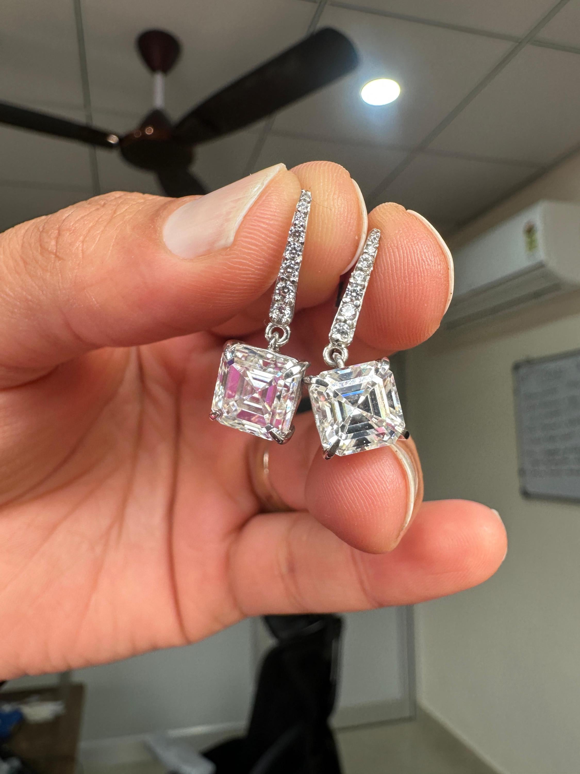 14k White Gold Asscher Moissanite Dangle Drop Earrings | Luxury Diamond Look Earrings