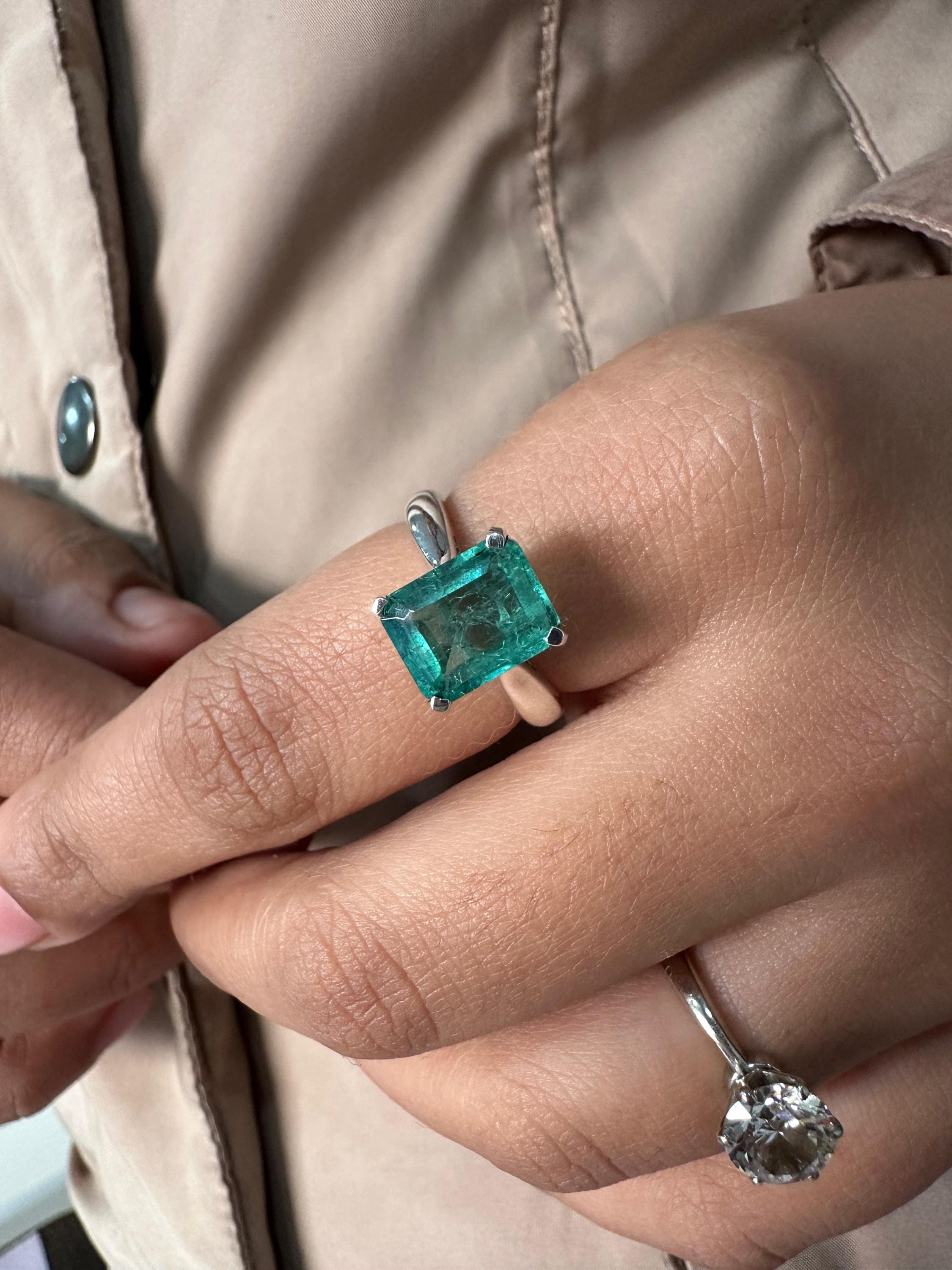 14k Gold Russian Emerald Engagement Ring | Luxury Anniversary gift for her