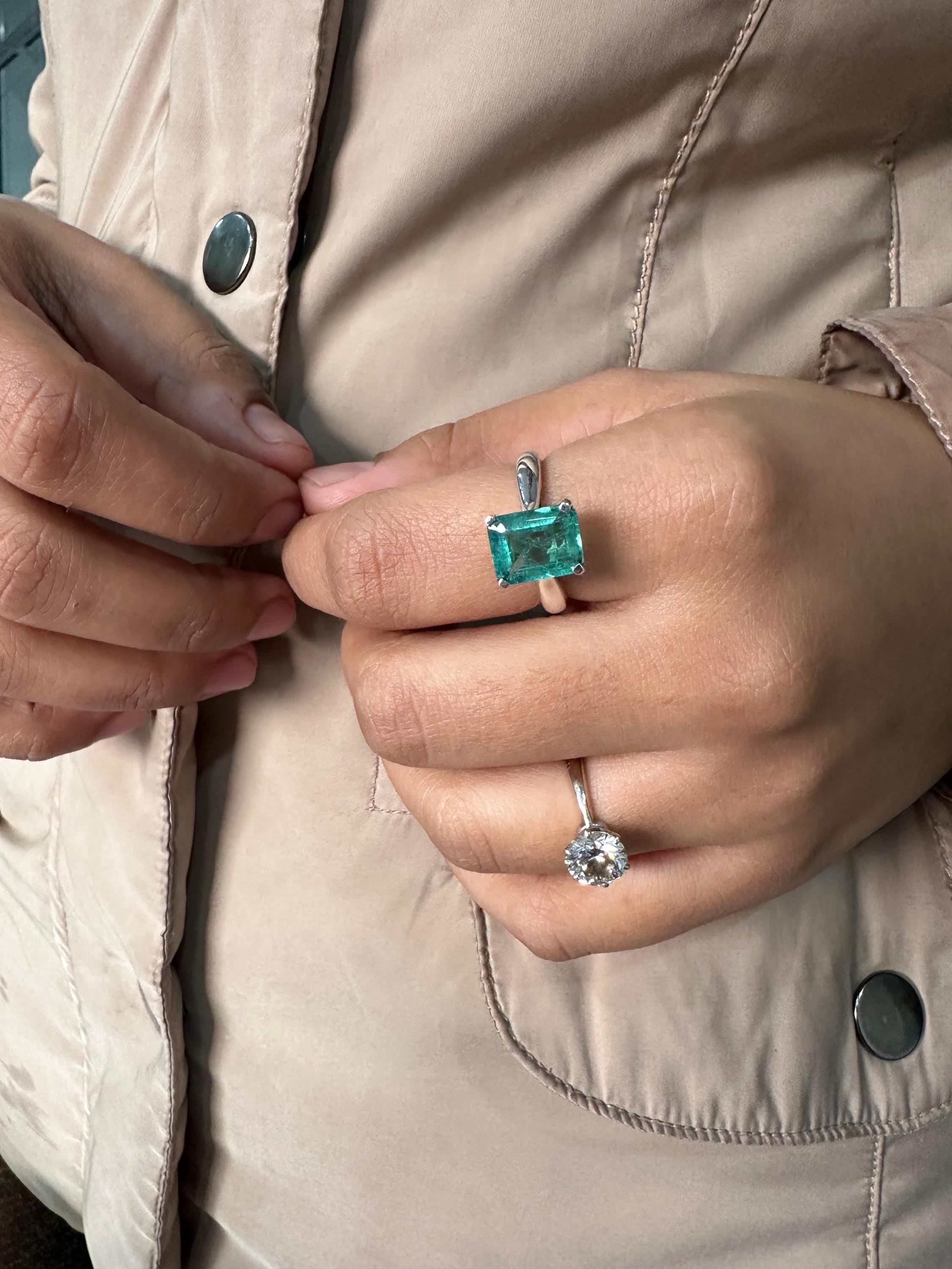 14k Gold Lab Emerald Ring | 3ct Solitaire Engagement Ring