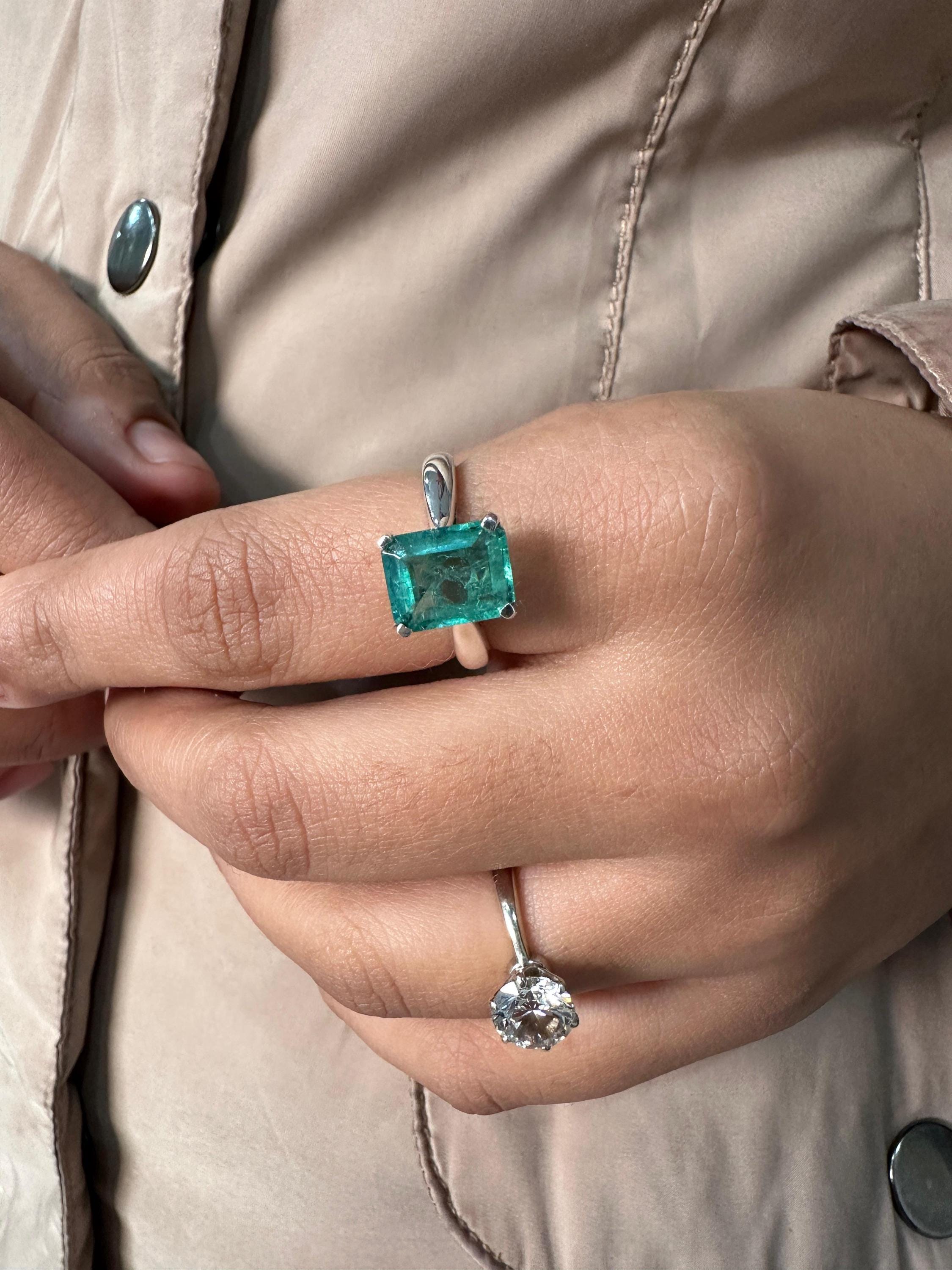 14k Gold Lab Emerald Ring | 3ct Solitaire Engagement Ring