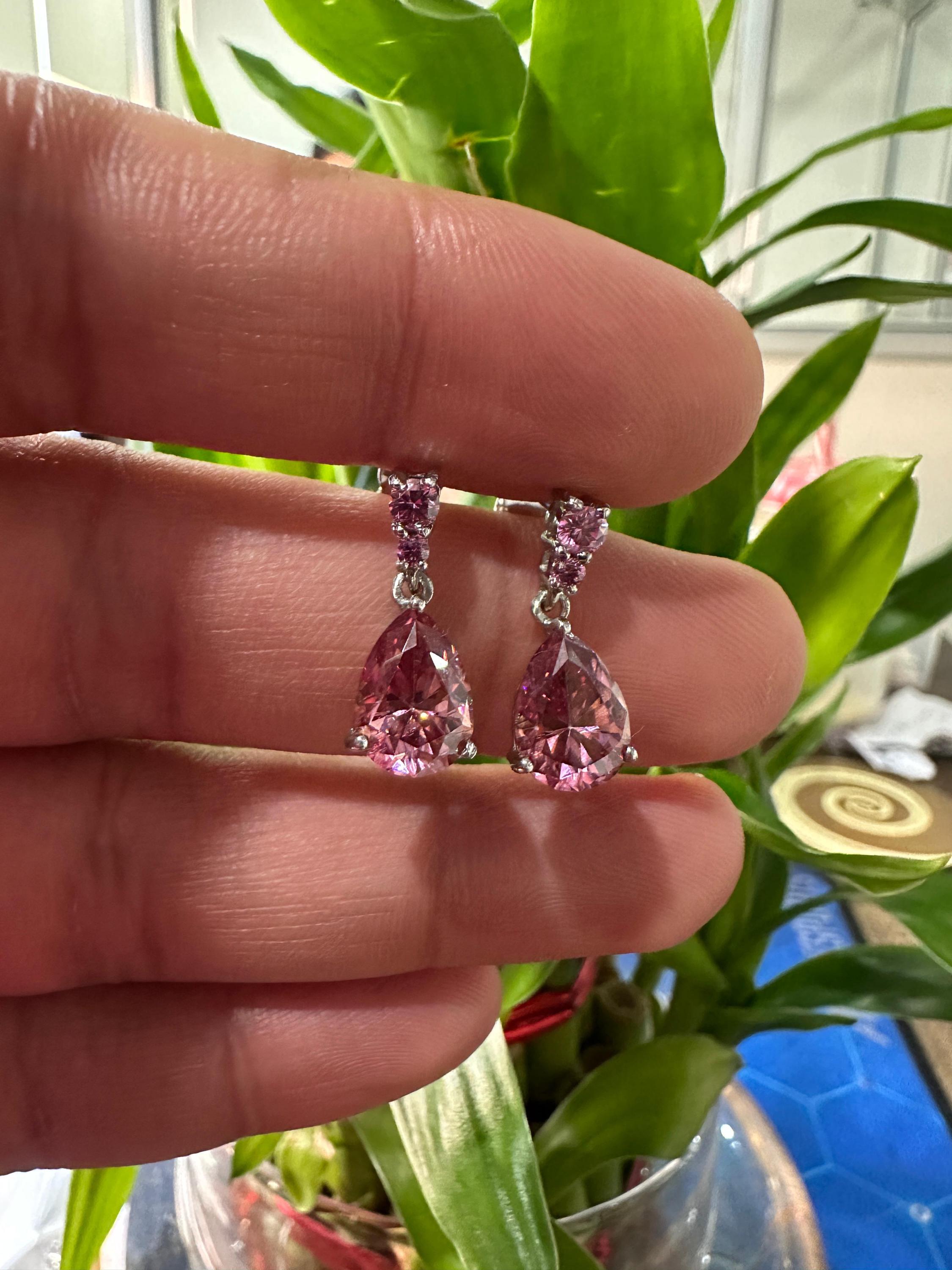 14k Gold Pink Moissanite Pear Stud Earrings | Unique Bridal Earrings for her