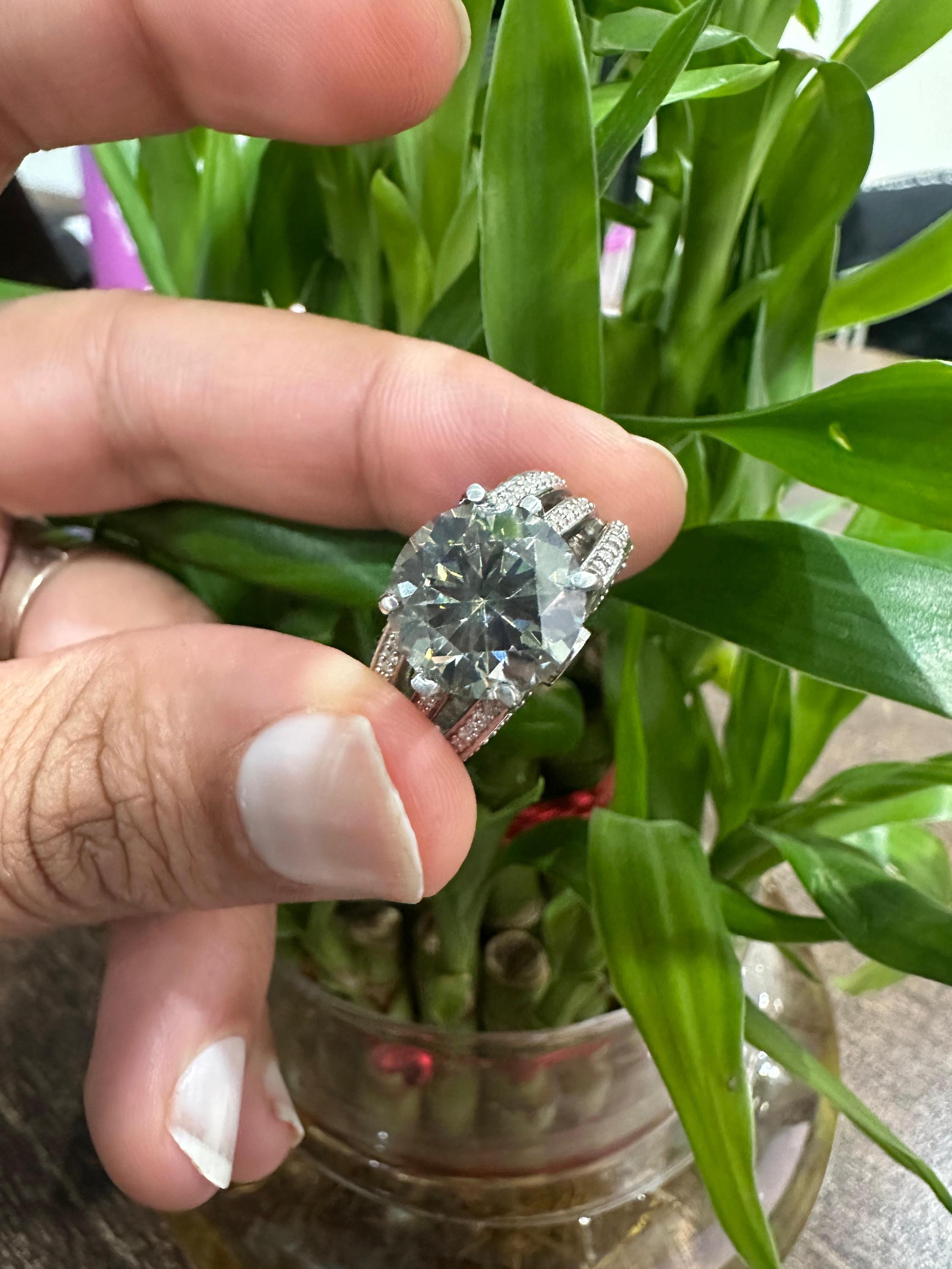 Green Moissanite Engagement Ring | 5 CT, Sterling Silver, Split Shank Finish