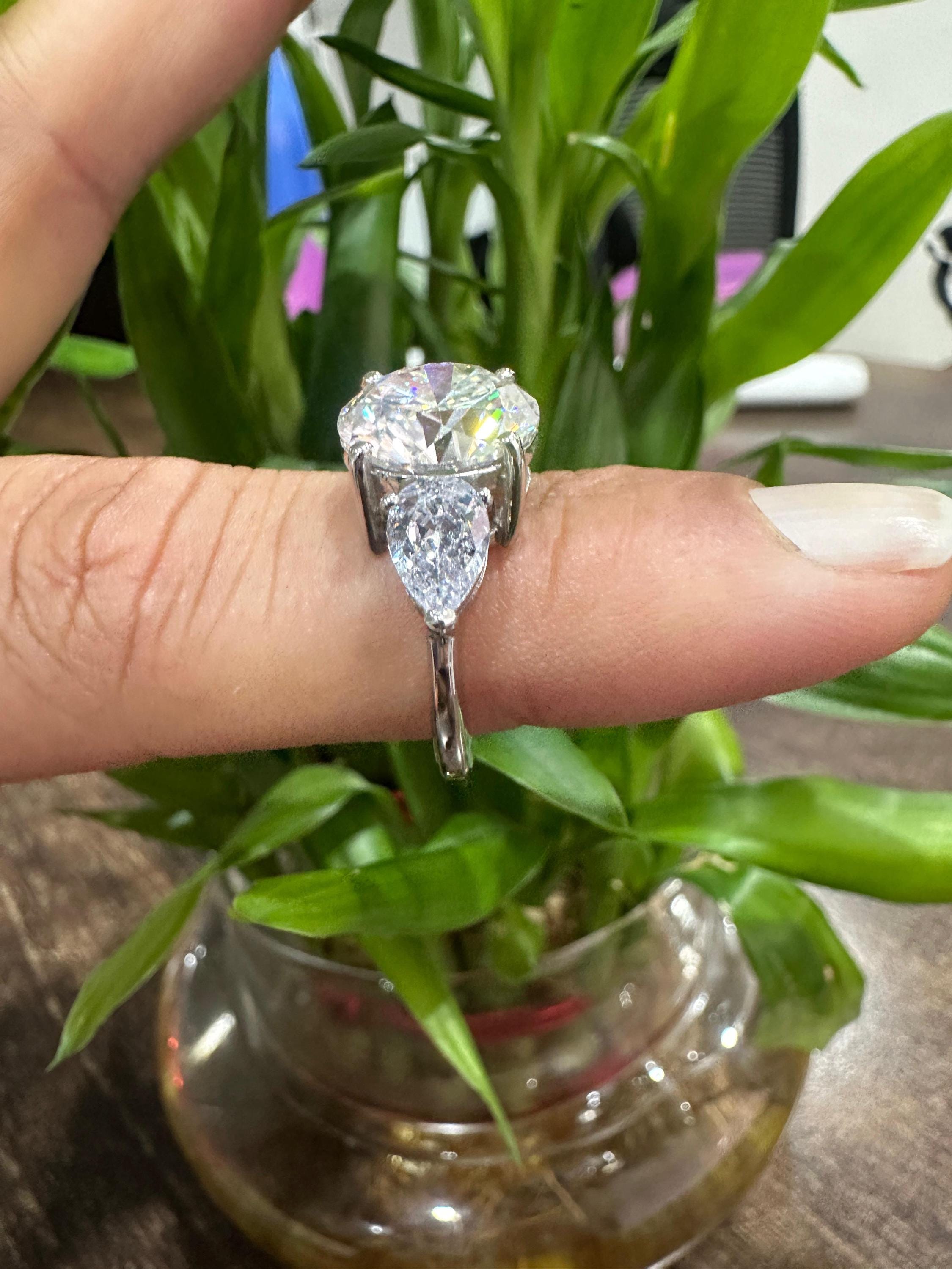 Chunky Round Moissanite Ring | 925 Silver | Three Stone Engagement Ring for her