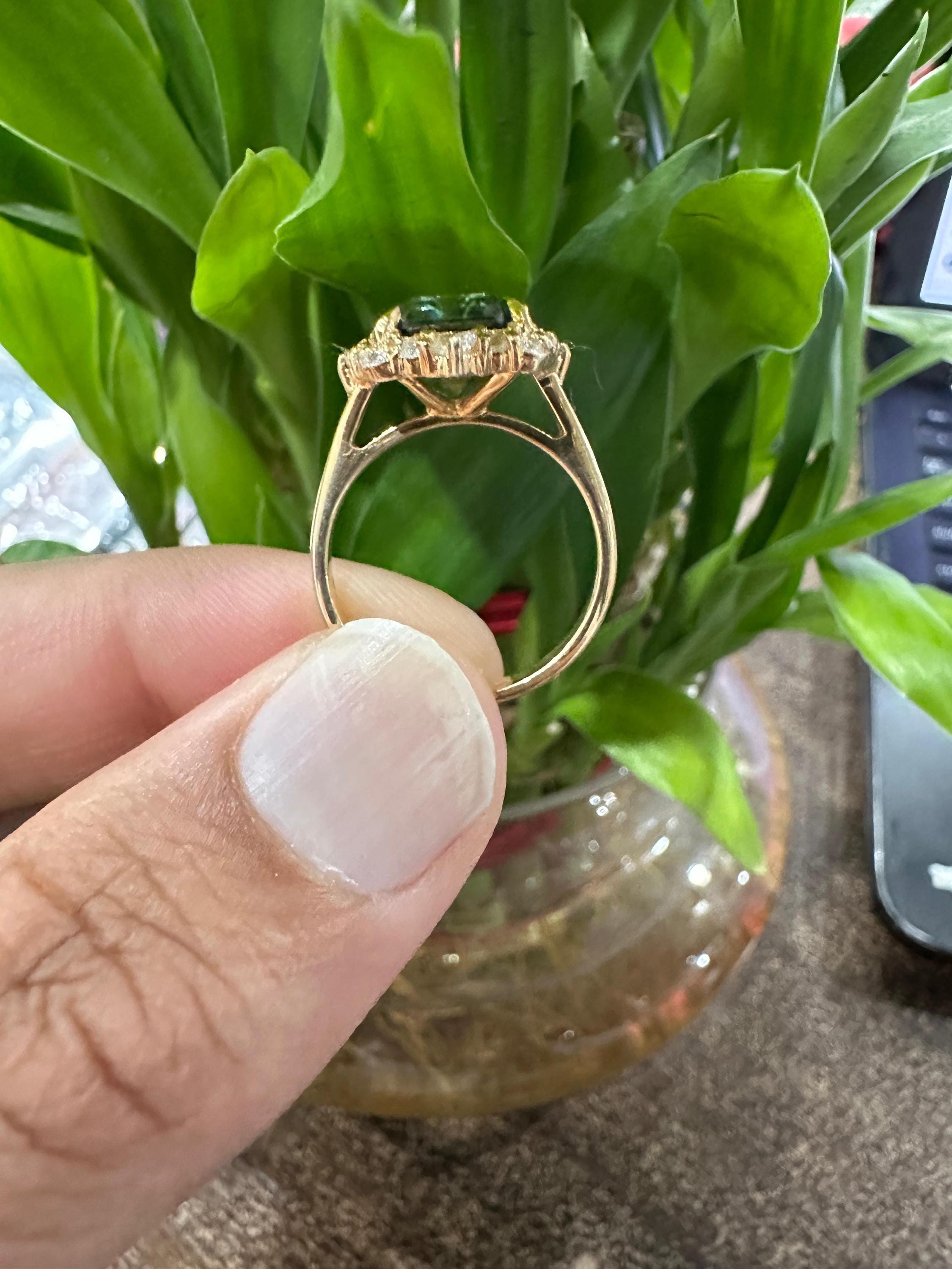 Color Changing Alexandrite Moissanite Engagement Ring | 4 Ct Emerald Cut Halo Gold Finish