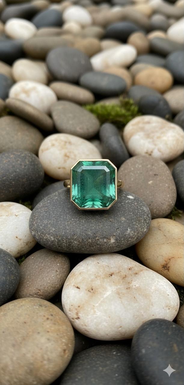 14K Gold Asscher Cut Lab Emerald Engagement Ring, 5 Ct Statement Ring, Anniversary Gift
