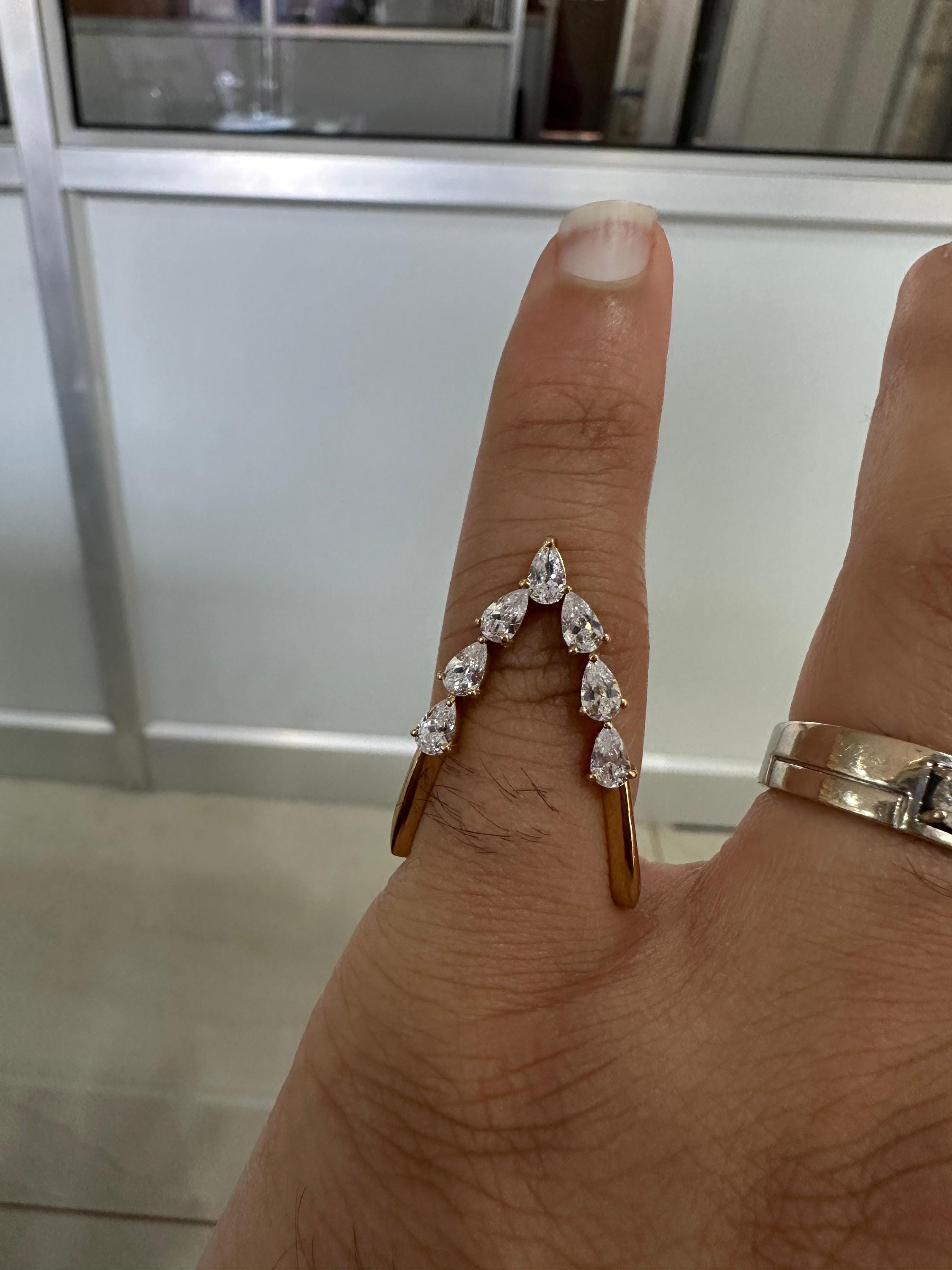 14K Gold Pear Moissanite Open Band Ring, Adjustable Statement Jewelry