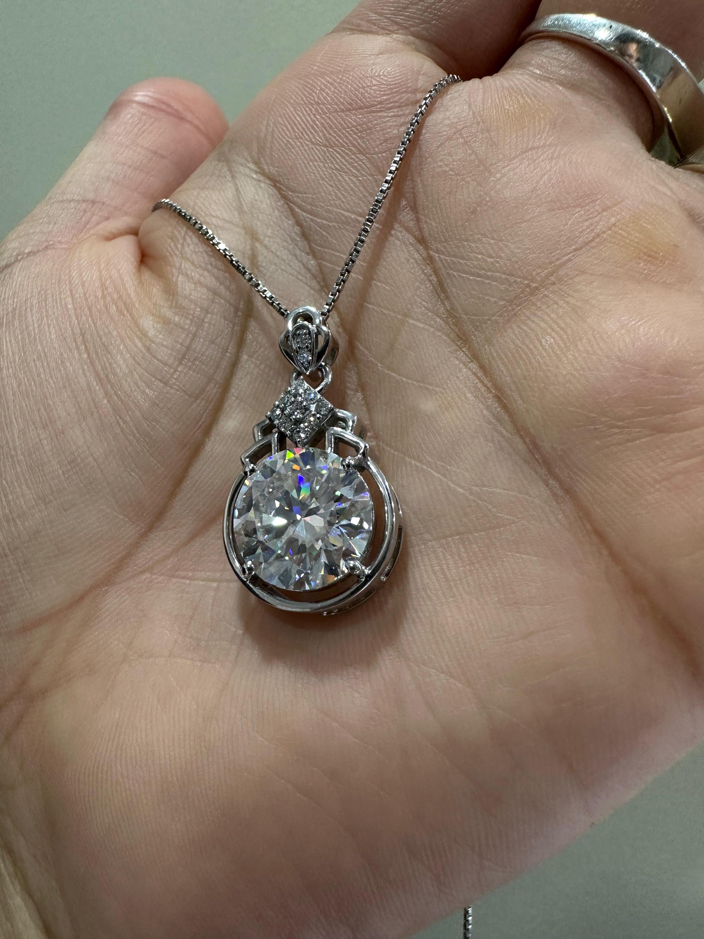 Statement Moissanite Pendant Necklace | 925 Sterling Silver, 10 CT Diamond Look Jewelry for gift