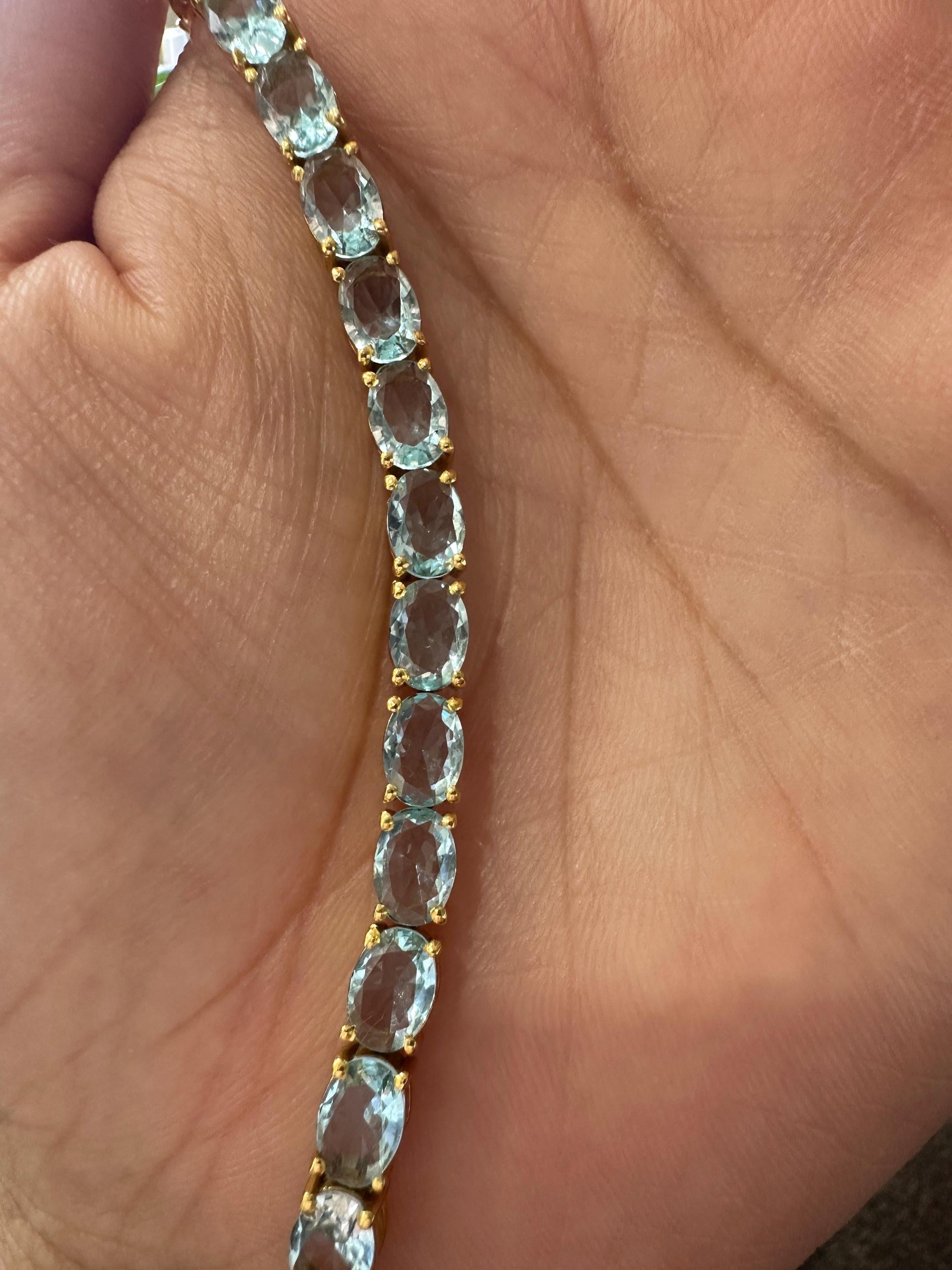 Natural Aquamarine Tennis Bracelet for gift | 14k Yellow gold vermeil plated, March Birthstone jewelry