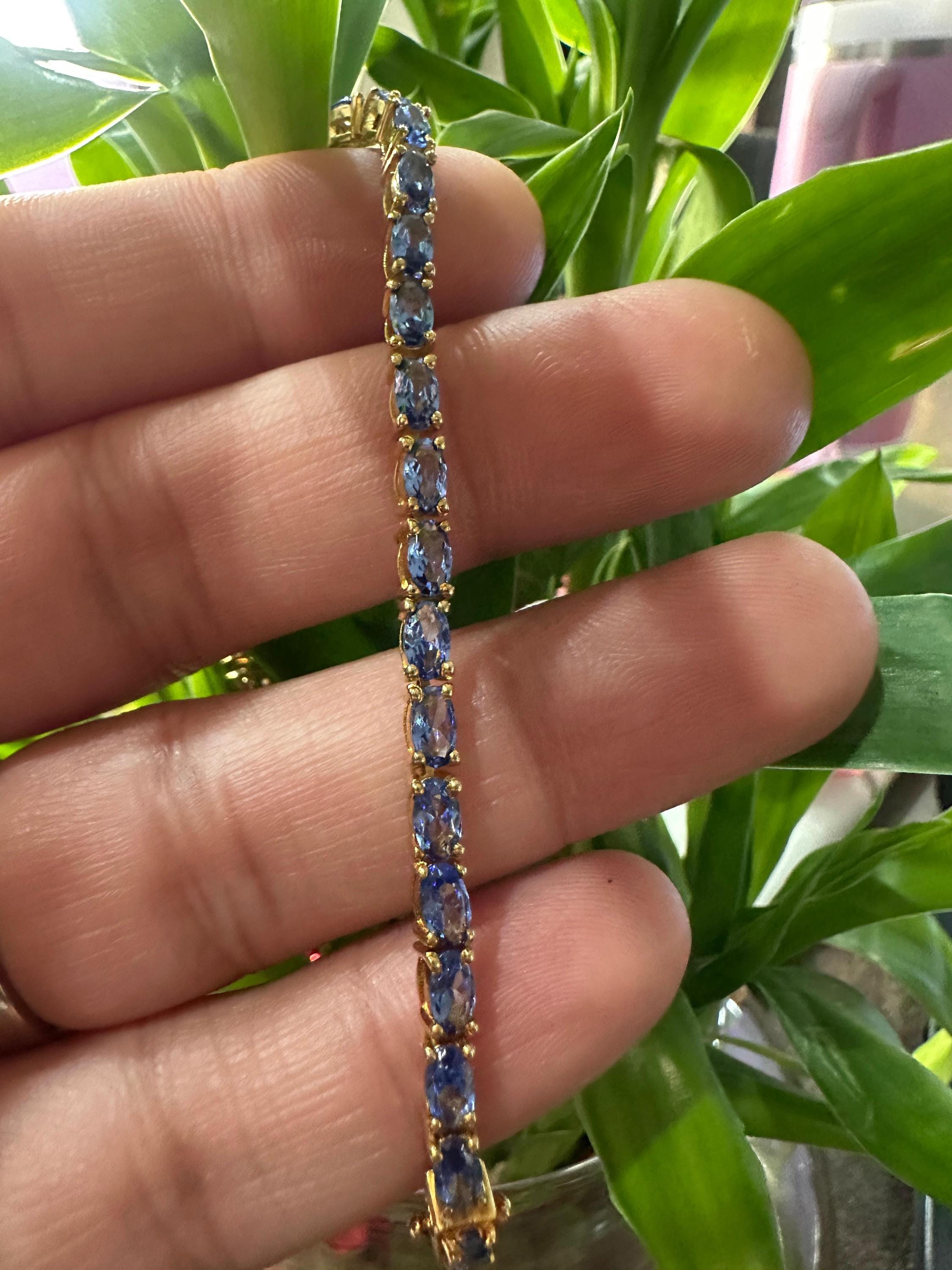 Natural Tanzanite Oval Cut Tennis Bracelet, Gold Vermeil 925 Sterling Silver Dainty Elegant Jewelry