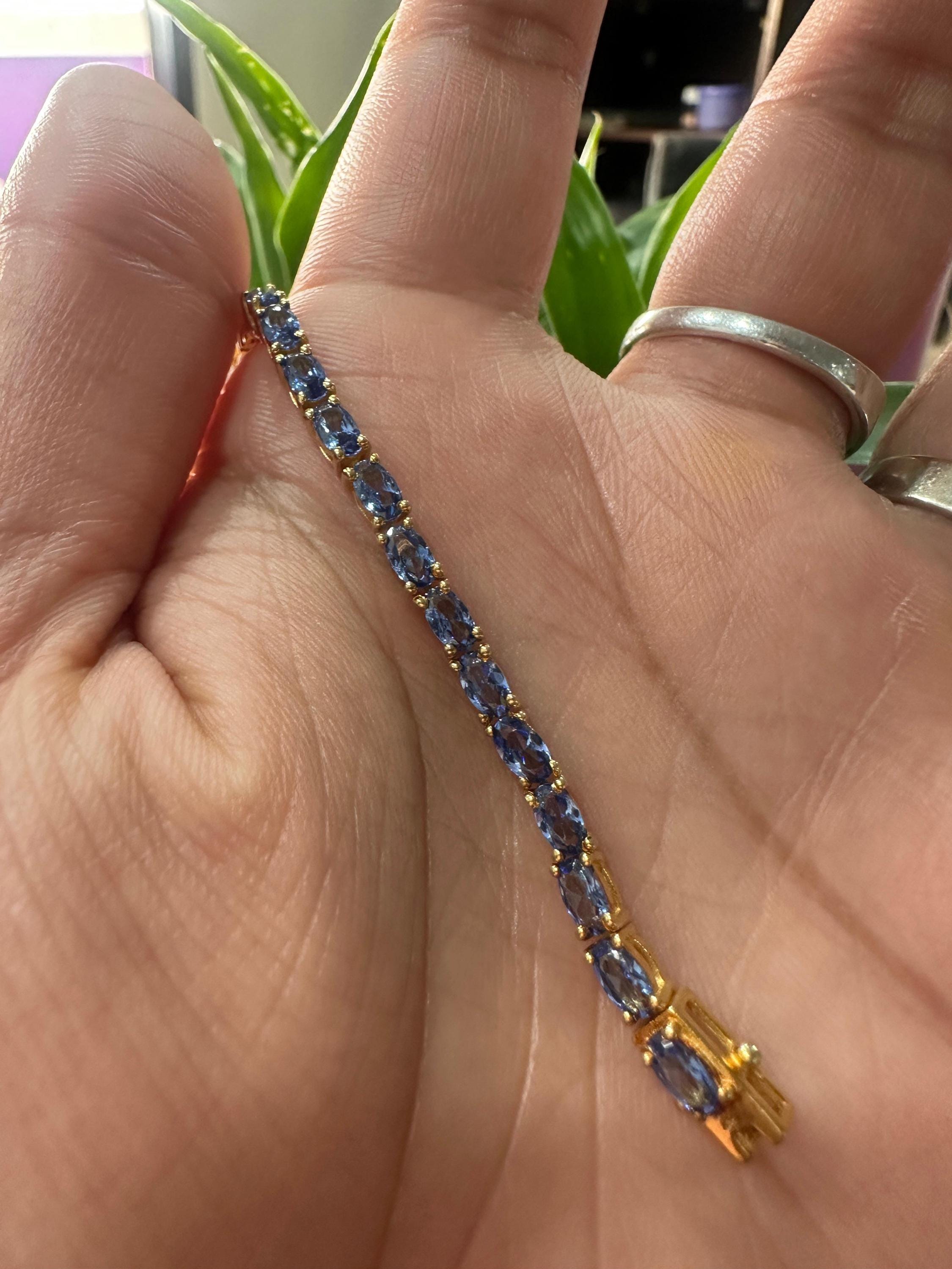 Natural Tanzanite Oval Cut Tennis Bracelet, Gold Vermeil 925 Sterling Silver Dainty Elegant Jewelry