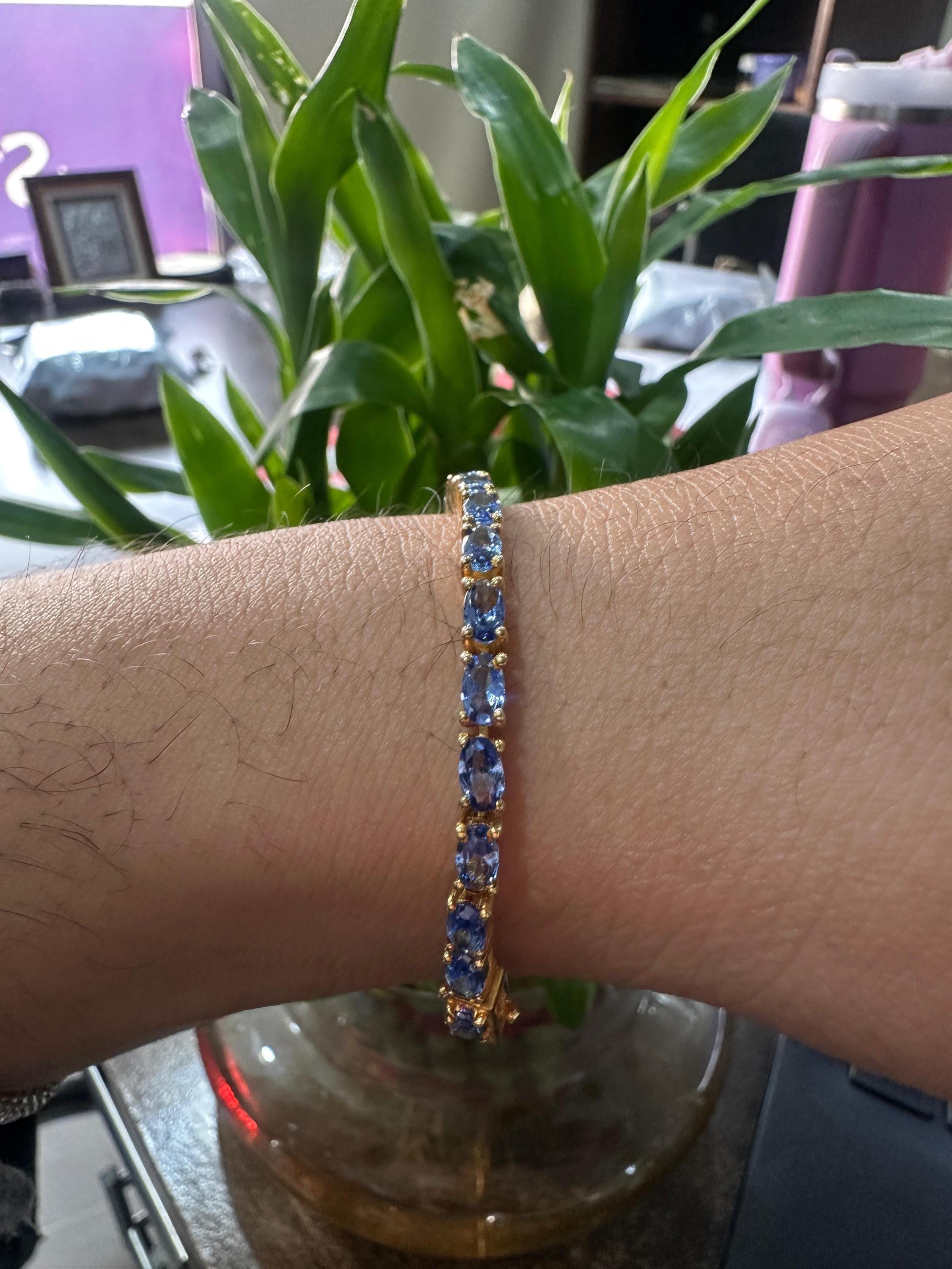 Oval Cut Tanzanite Tennis Bracelet, 12 CT Sterling Silver, Bridal Wedding Jewelry