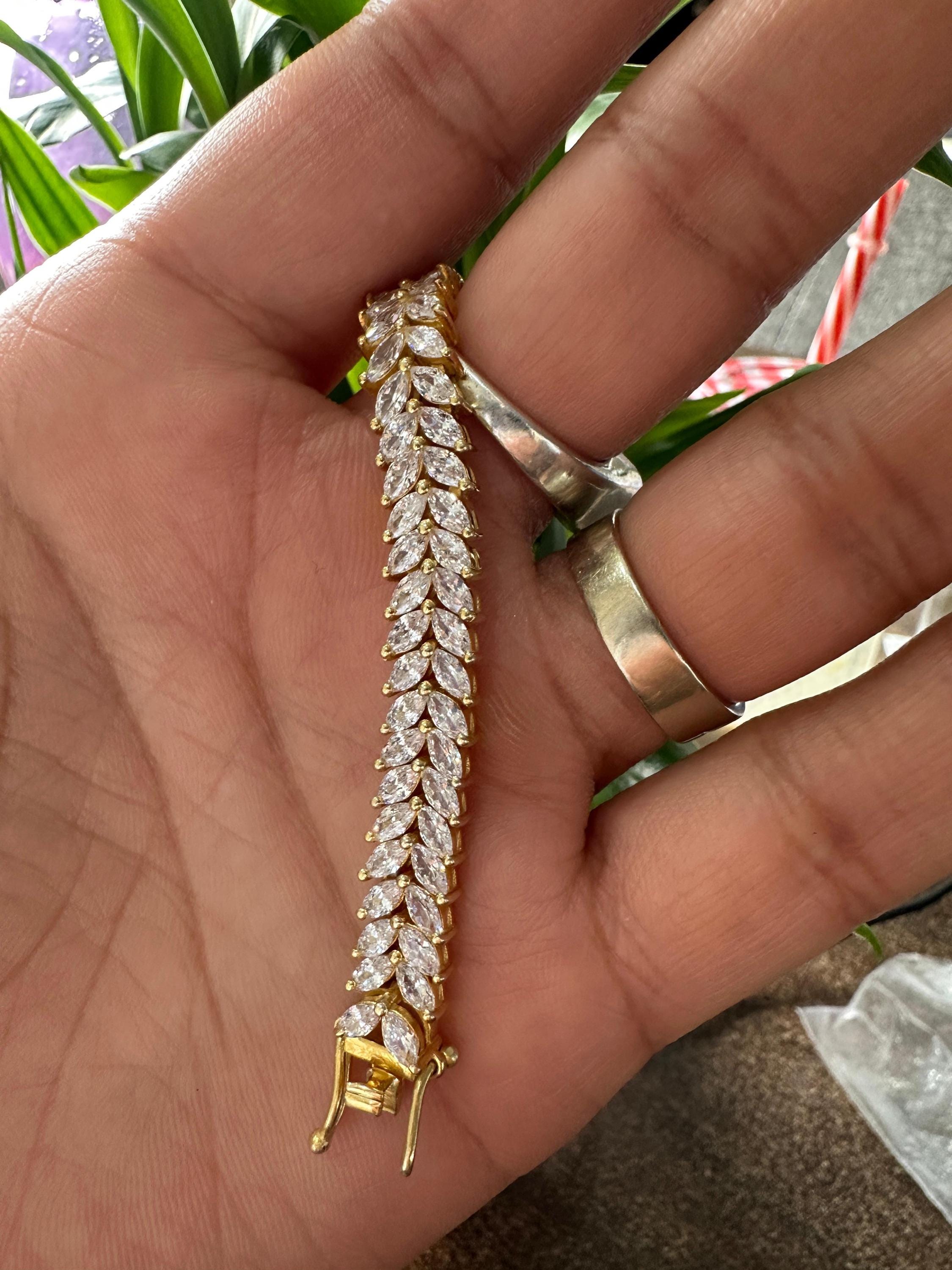 Double Line Marquise Moissanite Tennis Bracelet | 14k Gold Finish wedding bracelet