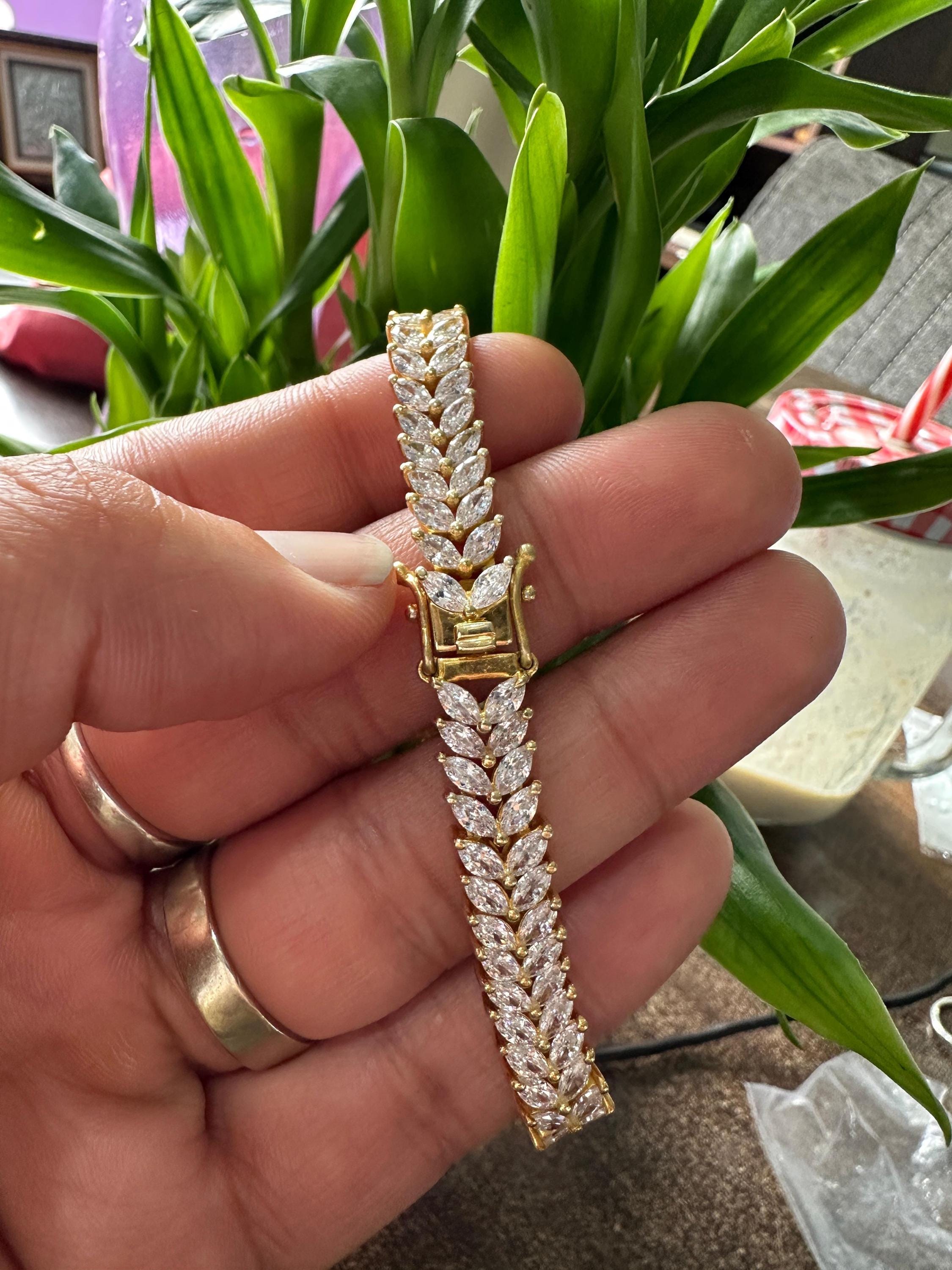 Marquise Moissanite Tennis Bracelet | 14K Gold Vermeil Double Line Cocktail Bracelet