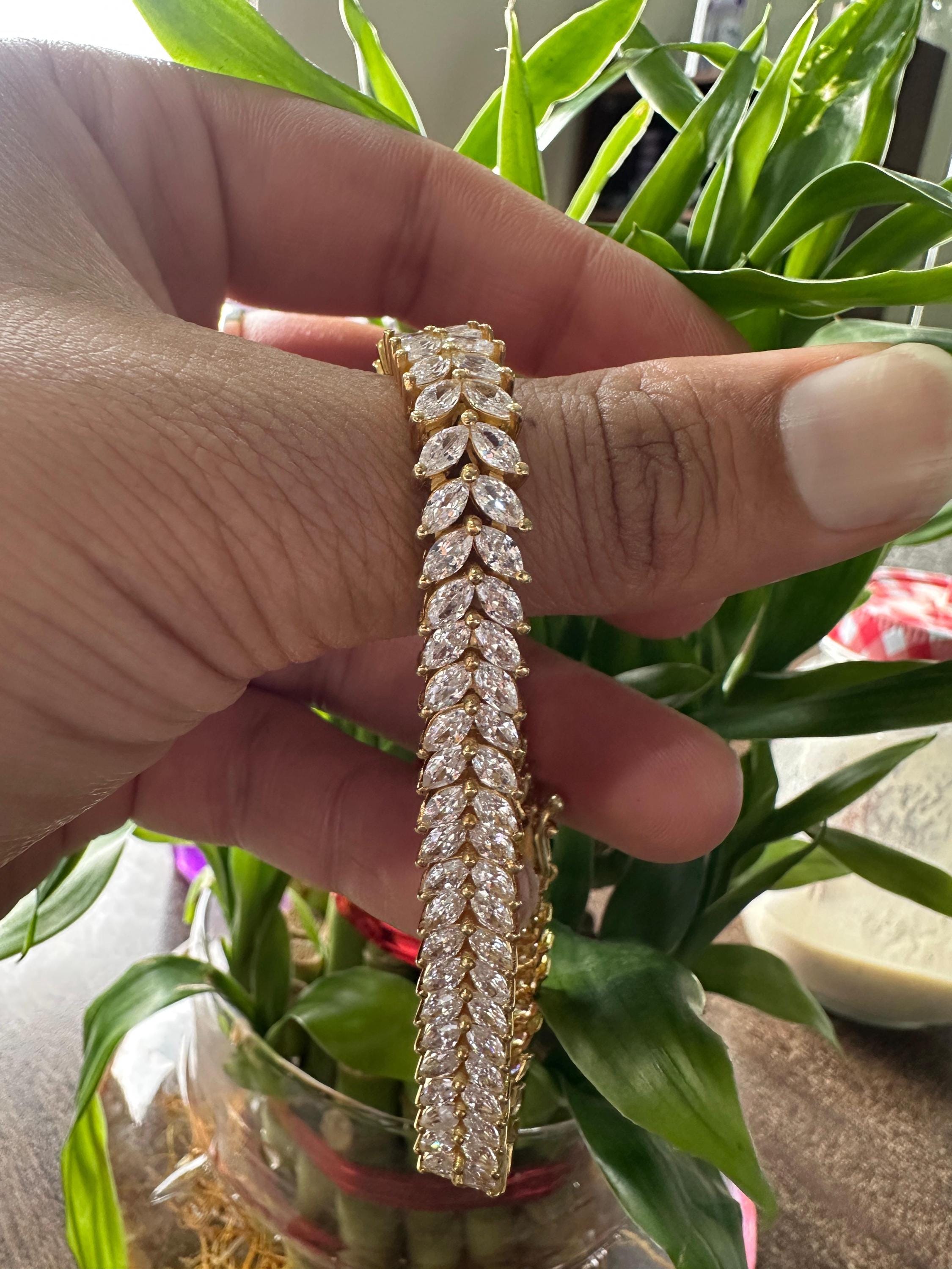 Double Line Marquise Moissanite Tennis Bracelet | 14k Gold Finish wedding bracelet