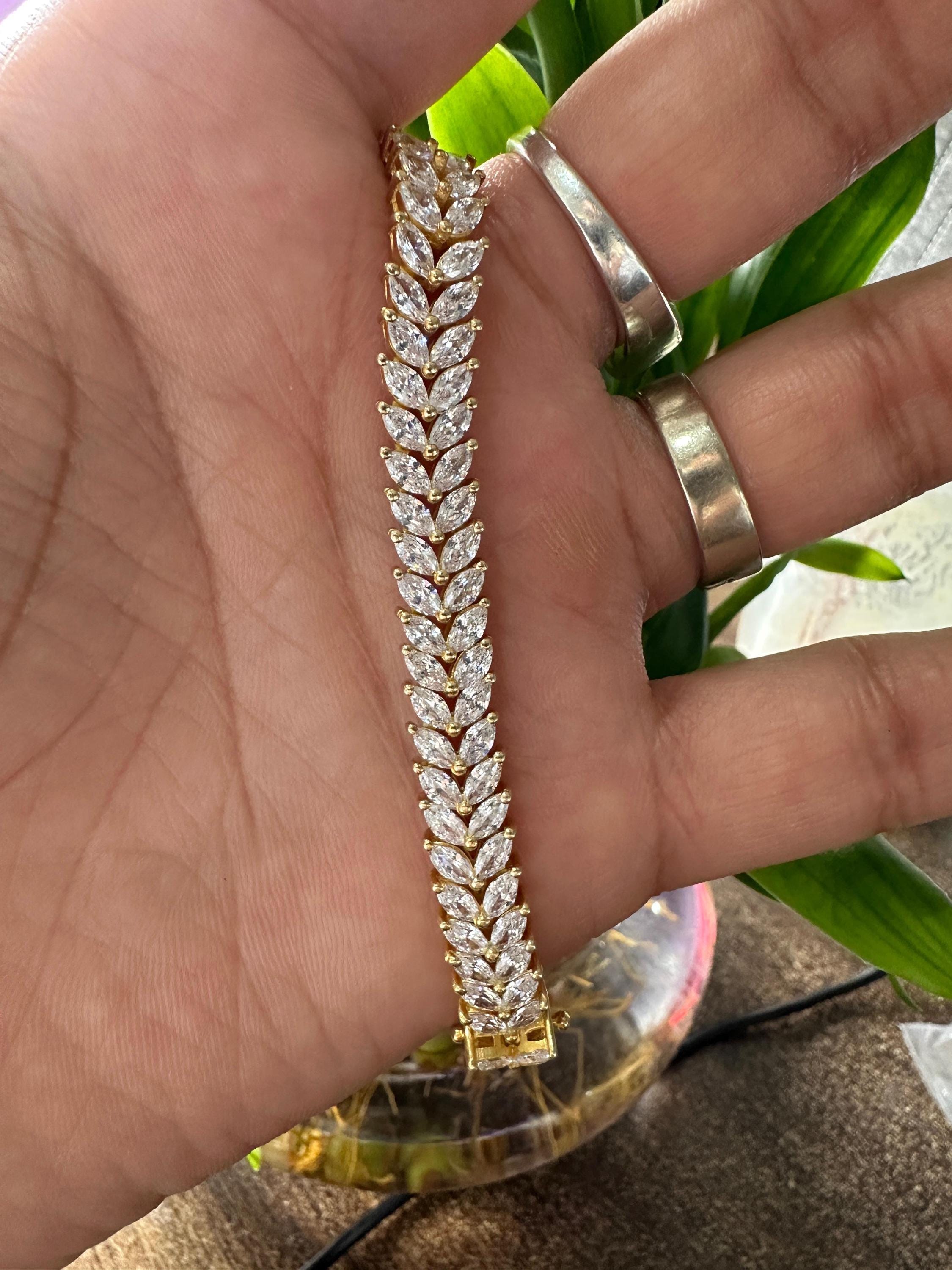 Double Line Marquise Moissanite Tennis Bracelet | 14k Gold Finish wedding bracelet