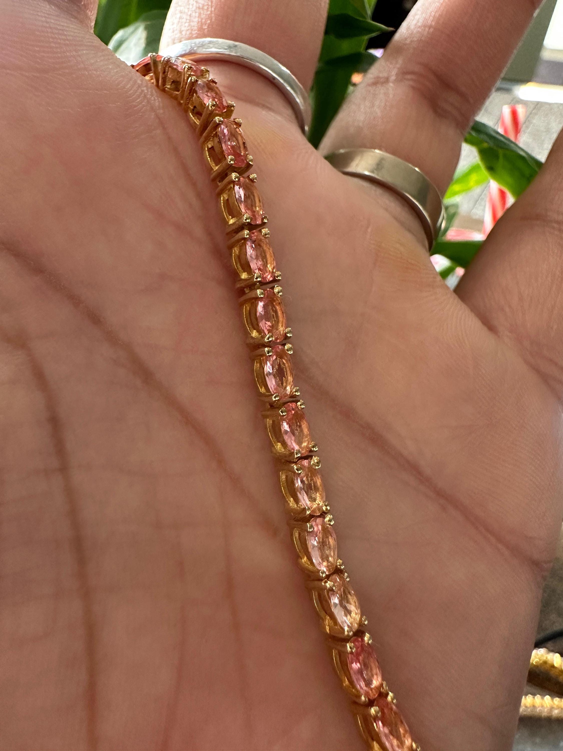 Morganite Tennis Bracelet, 925 Sterling Silver, Wedding Bracelet, Anniversary Gift for wife