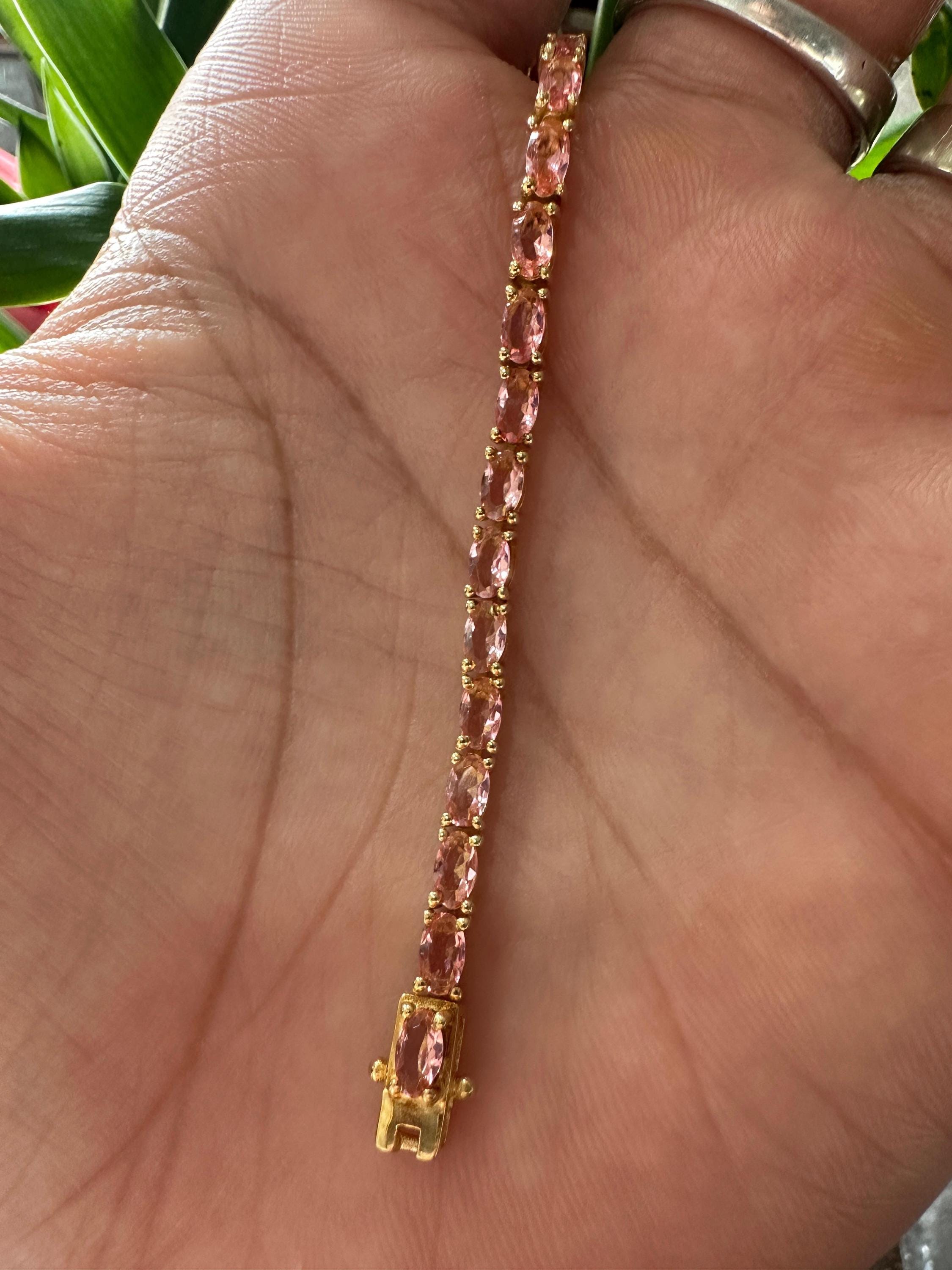 Morganite Tennis Bracelet, 925 Sterling Silver, Wedding Bracelet, Anniversary Gift for wife