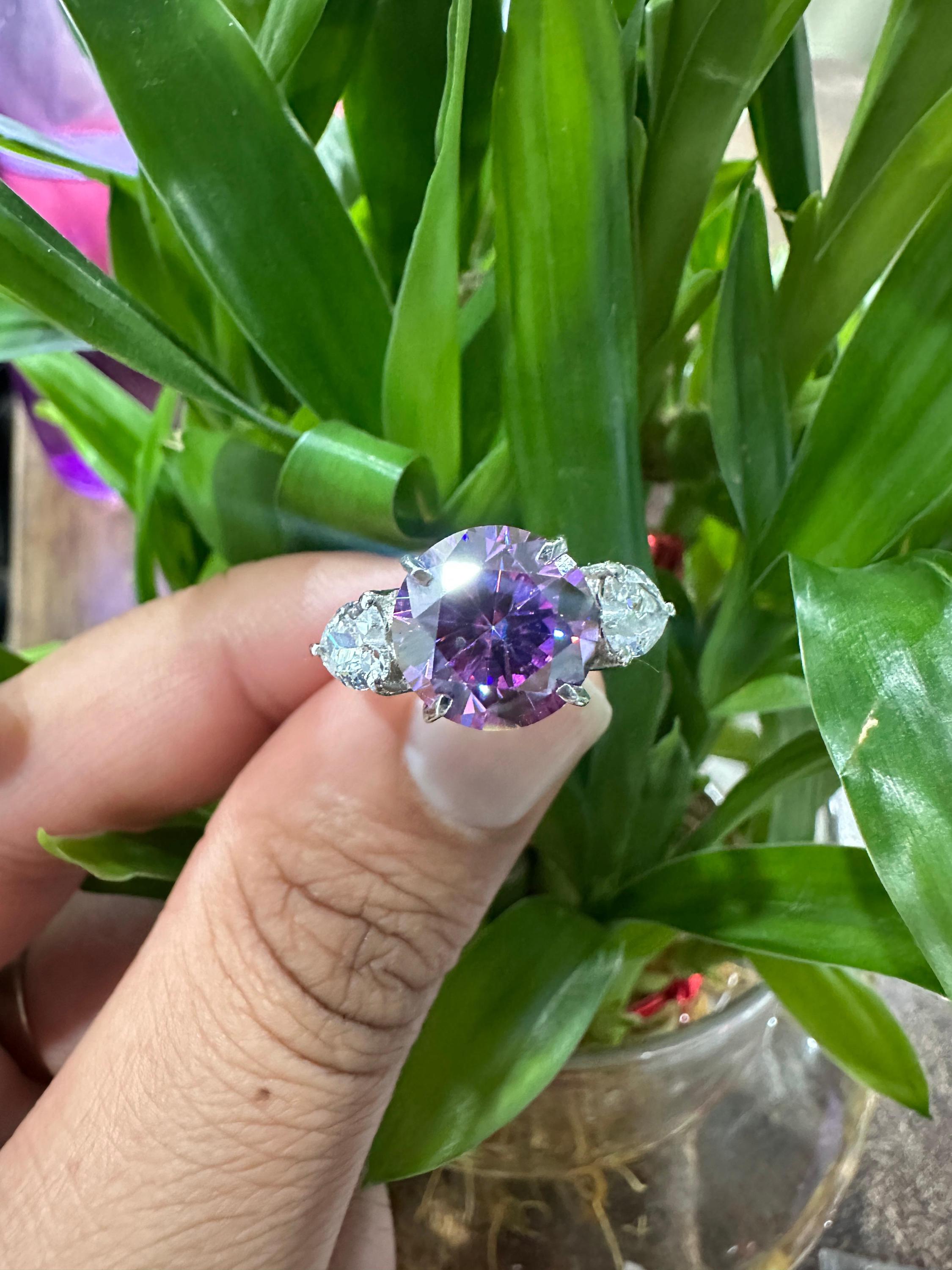5 Ct Purple Moissanite Engagement Ring for her, 14k White Gold Statement Anniversary Ring