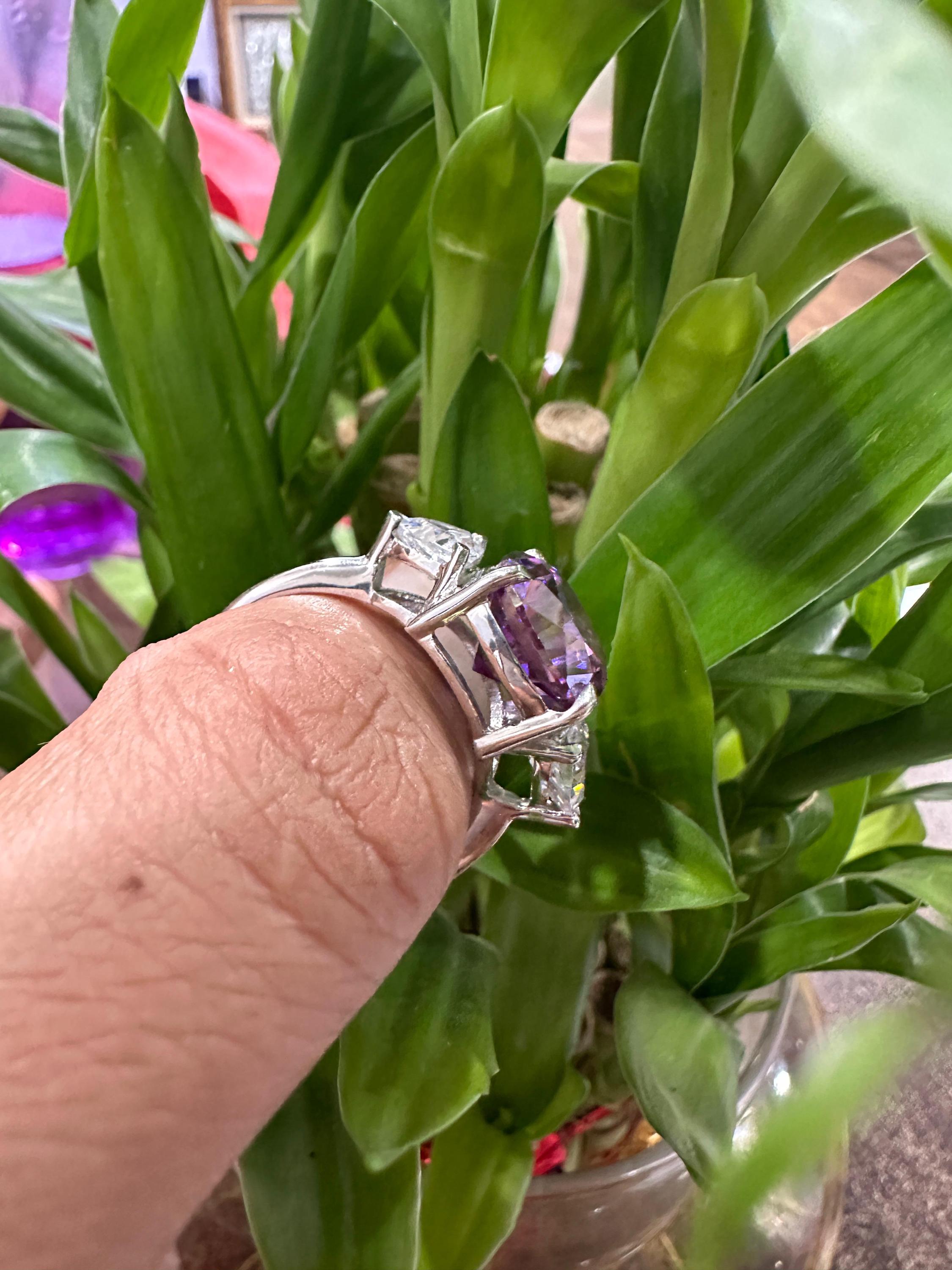 Cushion Cut Purple Moissanite Ring | 14k White Gold, Christmas Gift for her