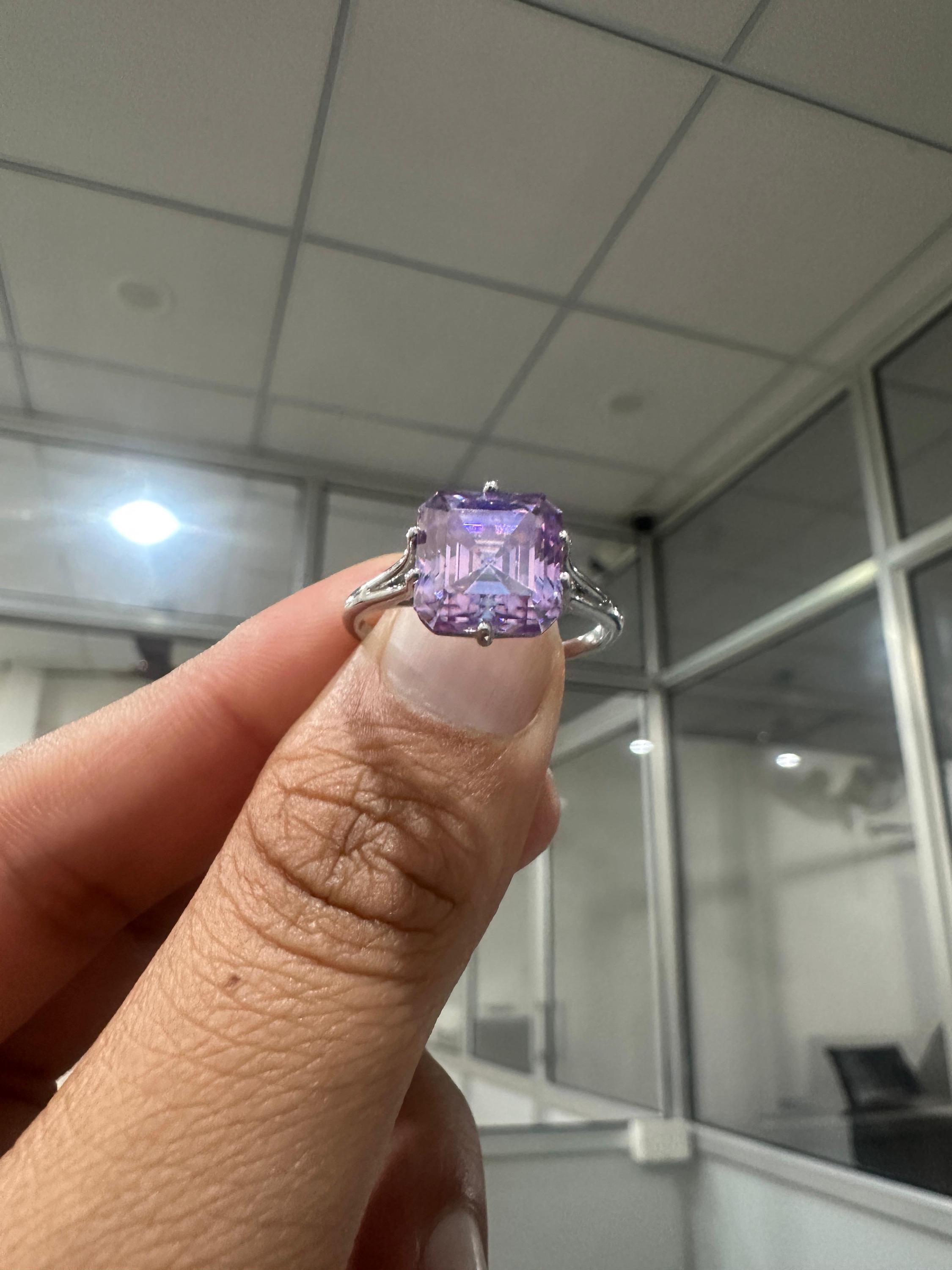 4 CT Asscher Cut Lavender Moissanite Solitaire Ring | 925 Sterling Silver, Statement Jewelry