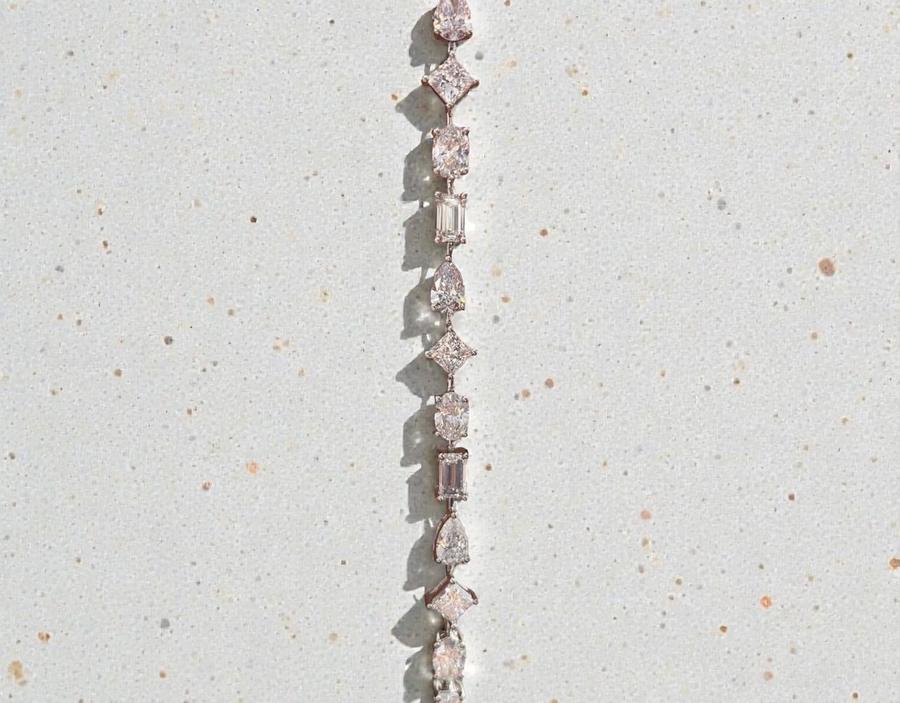 Multi Shape Moissanite Tennis Bracelet | Mixed Cut Stones, Sterling Silver, White Gold Finish