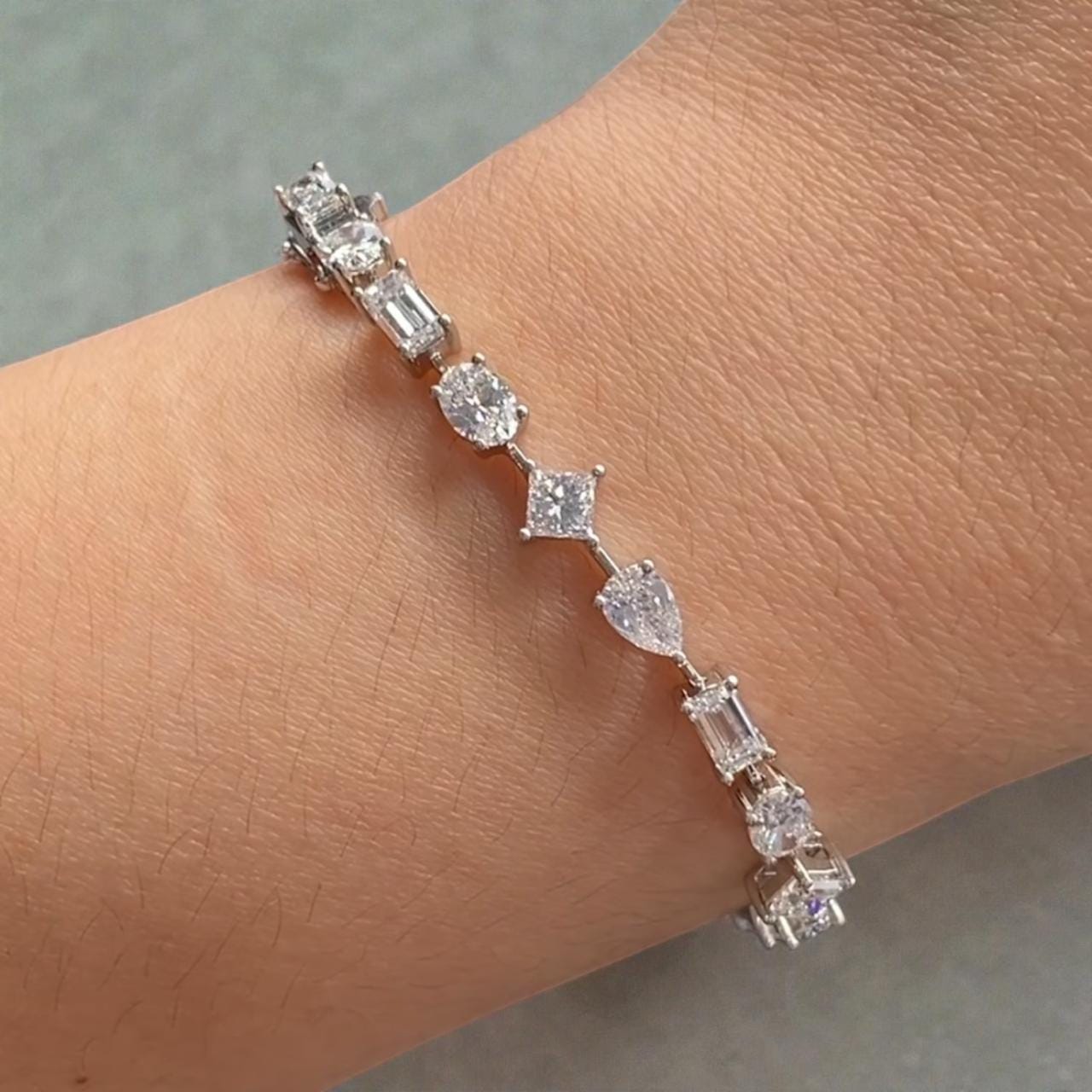 Luxury Moissanite Tennis Bracelet | Multi Shape Stones, 14k White Gold Jewelry for Gift