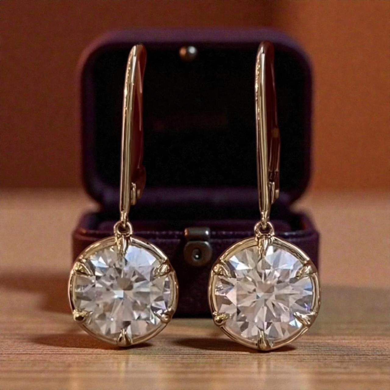 14k Rose Gold Moissanite Drop Earrings | Lever Back Dangle Jewelry for Gift