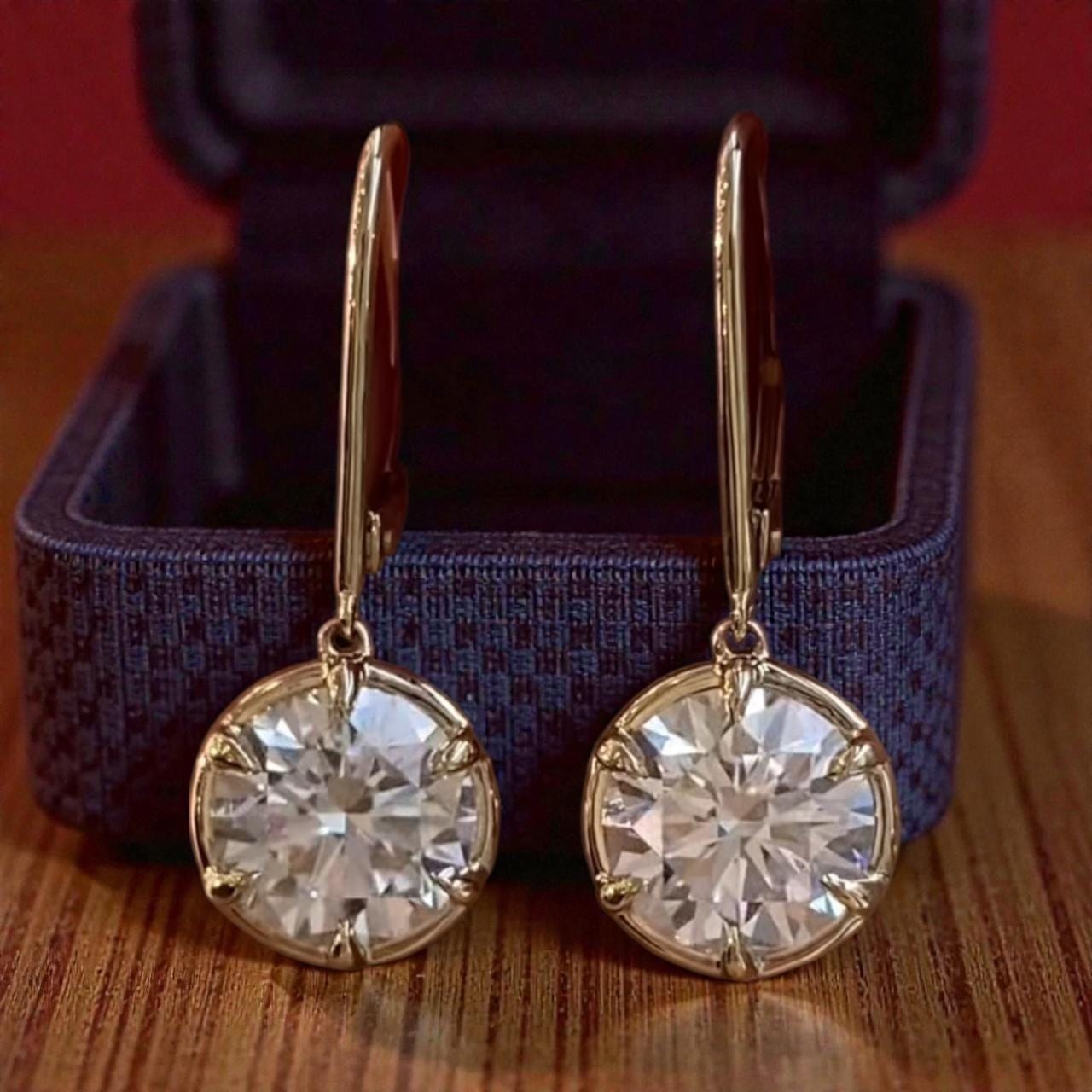 14k Rose Gold Moissanite Drop Earrings | Lever Back Dangle Jewelry for Gift