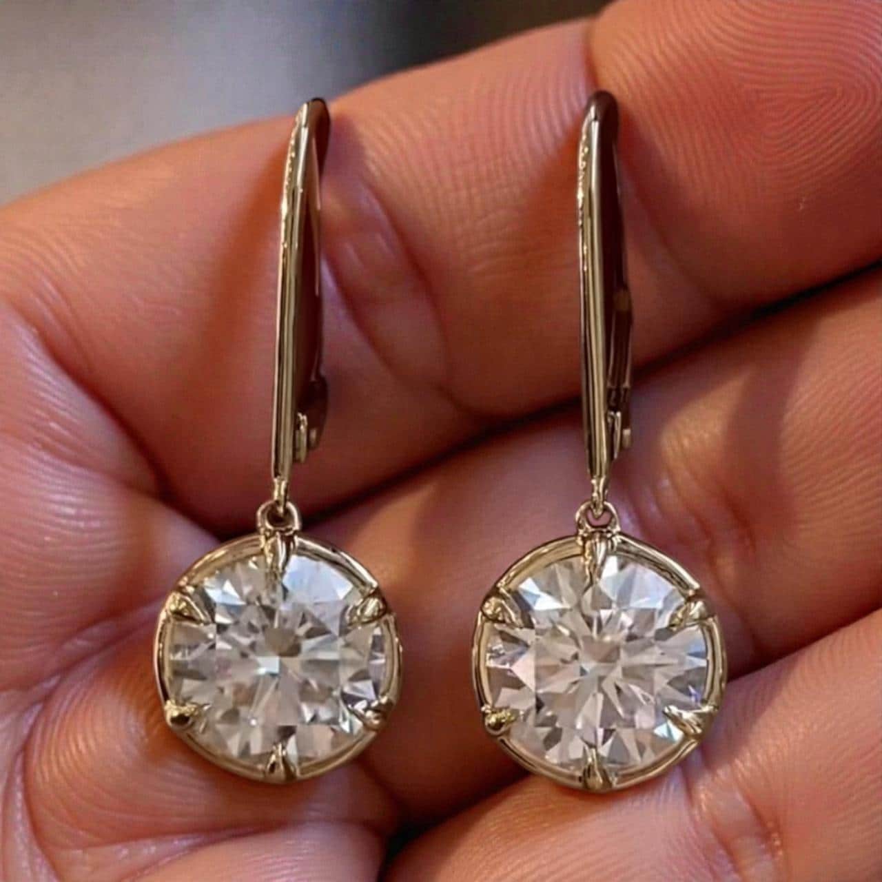 18K Gold Round Lab Diamond Drop Earrings | D Color VS1 Lever Back Dangle Drops